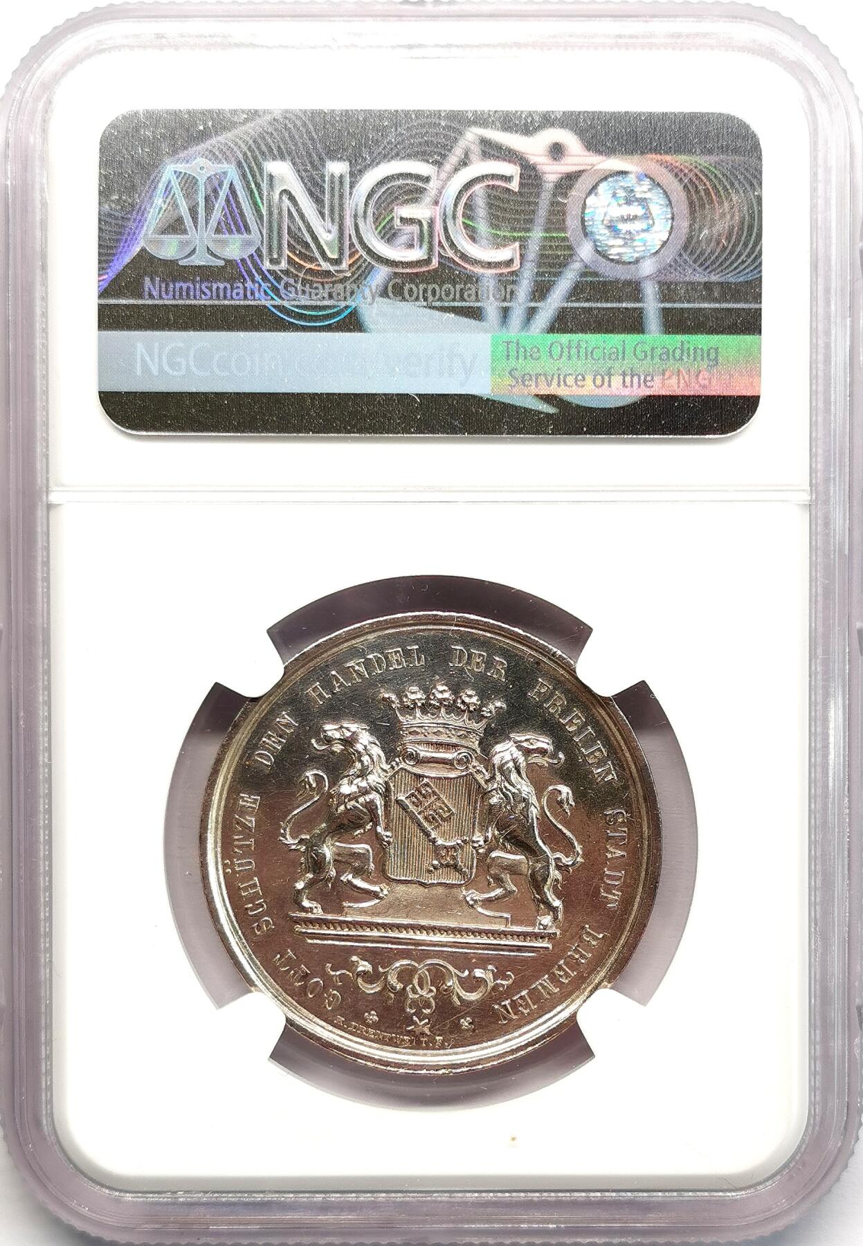 凡希社世界钱币微拍第二百七十三期 1864德国不来梅证券交易所纪念银章NGC-UNCD