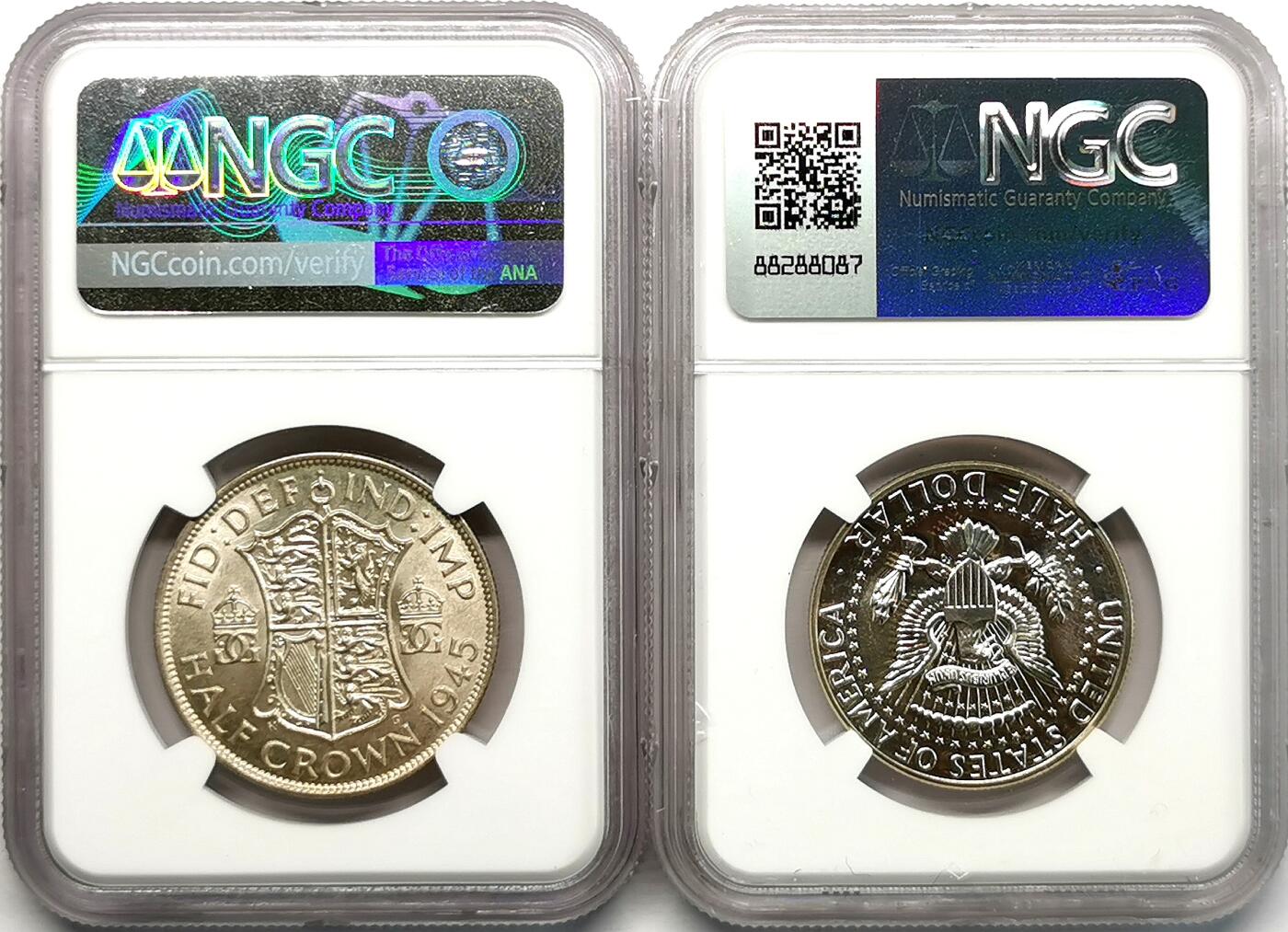 凡希社世界钱币微拍第二百七十三期 英国半克朗/肯尼迪半美元银币一对NGC