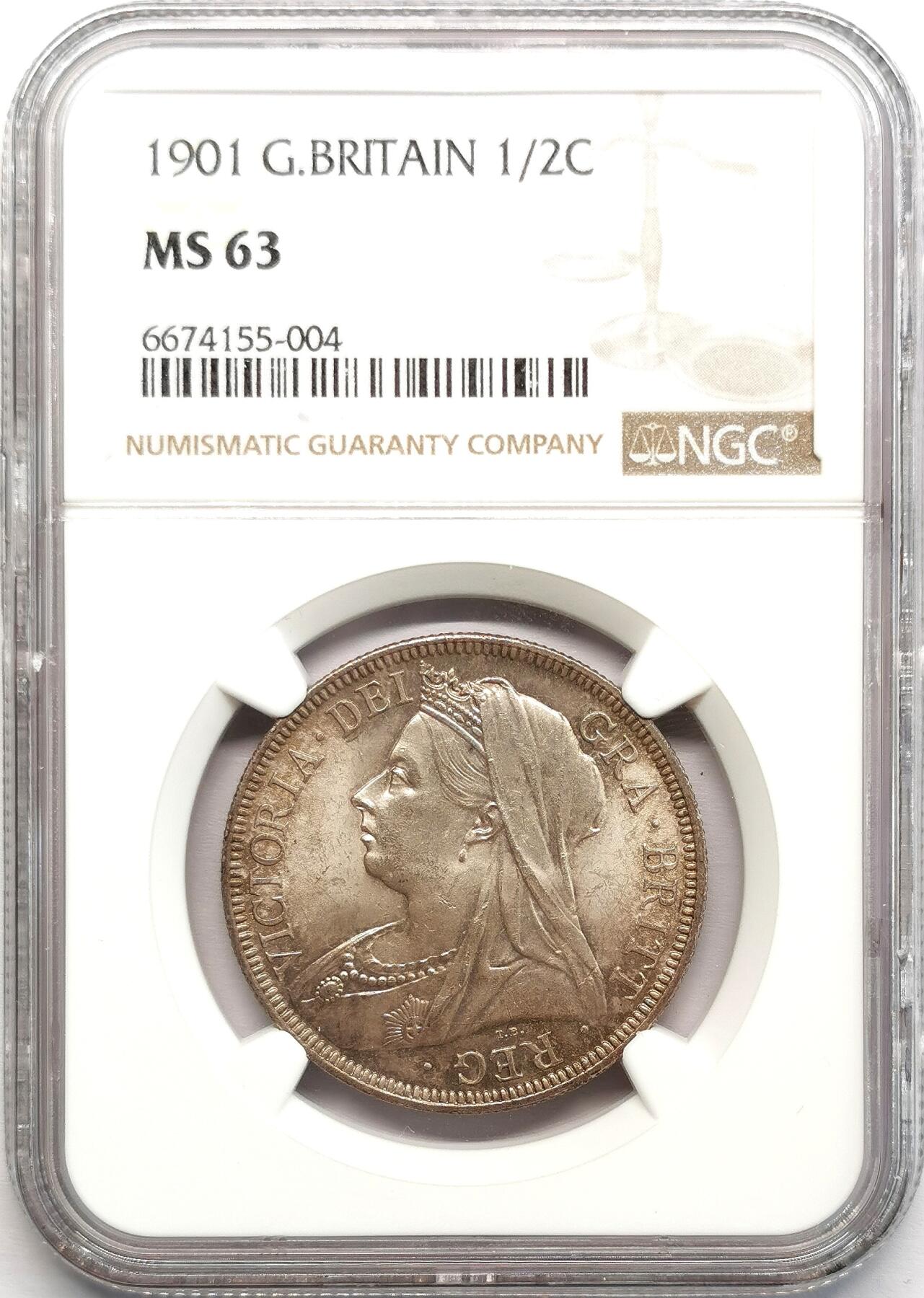 凡希社世界钱币微拍第二百七十三期 1901英国老维批纱半克朗NGC-MS63