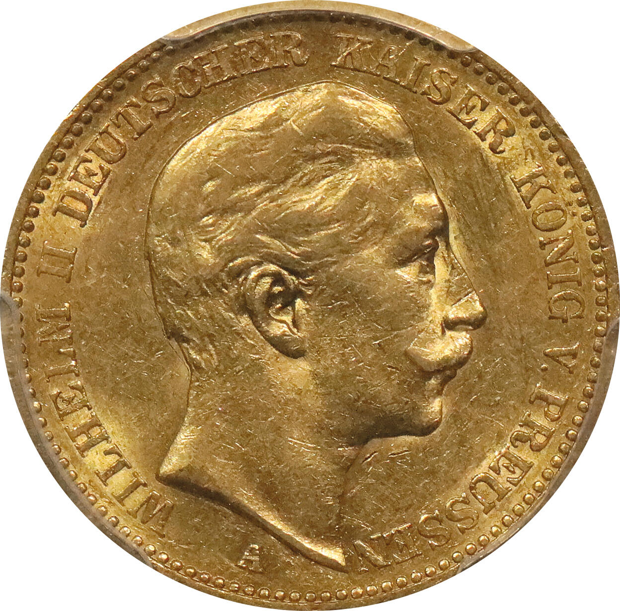 北京阿城哥拍卖2024年春季拍卖会 1913普鲁士二世马克金币一枚 PCGS AU评级编号：37820577