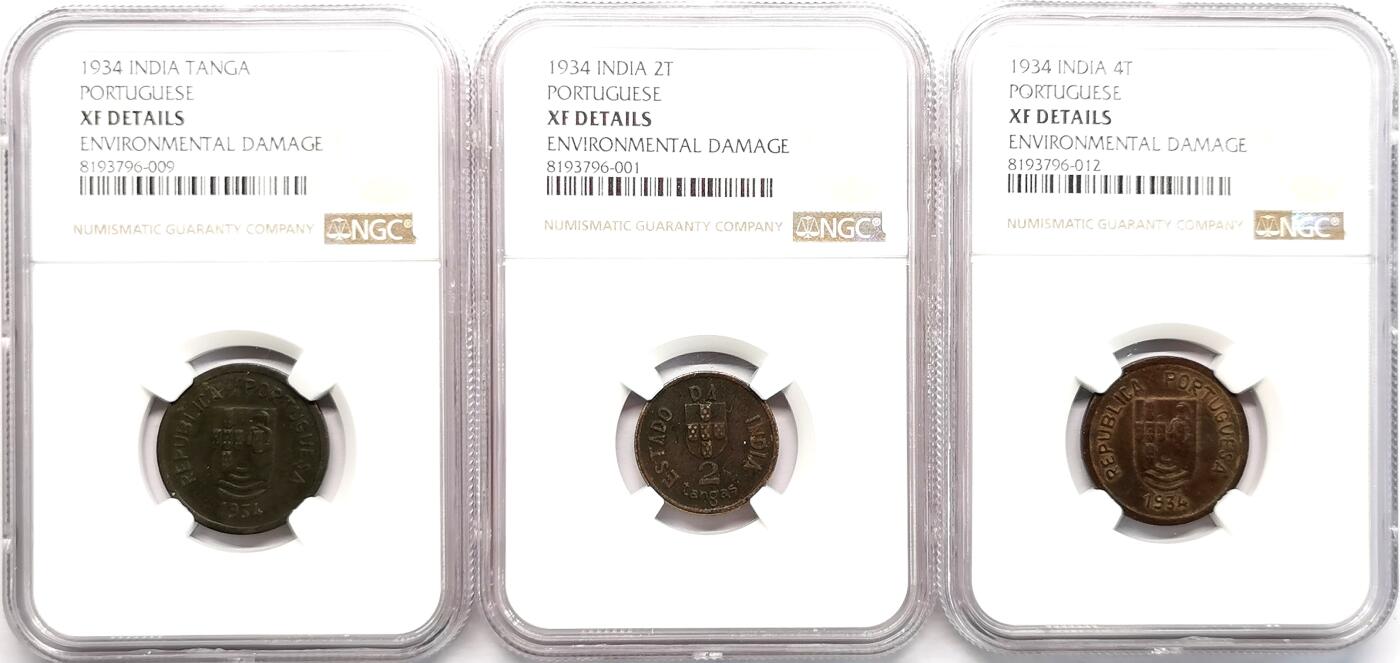 凡希社世界钱币微拍第二百七十三期 1934葡属印度1t/2t/4t铜辅币三枚一组NGC