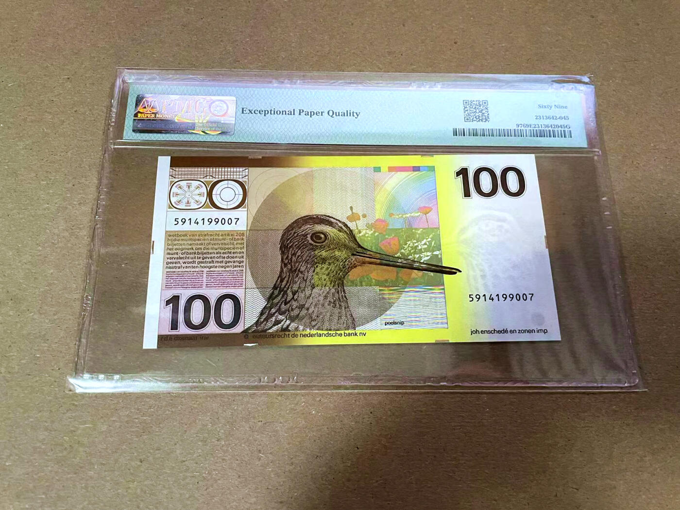 【Blue Auction】✨世界纸币精拍第493期【精】 【冠军分】荷兰 1977年100盾 水鸟 PMG69EPQ 近满分少见 