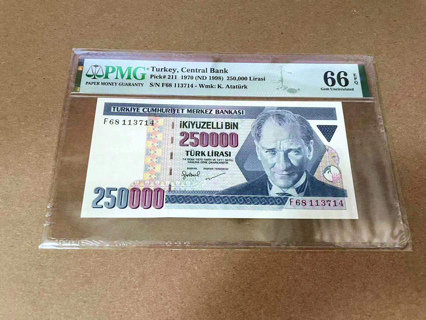 【Blue Auction】✨世界纸币精拍第493期【精】 土耳其 1970年250000里拉 PMG66EPQ 