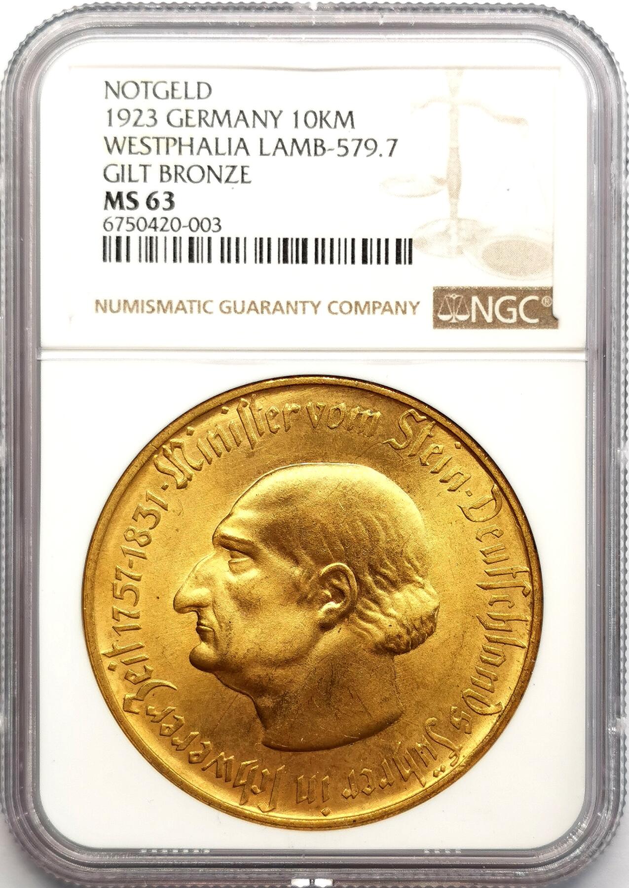 凡希社世界钱币微拍第二百七十三期 1923威斯特伐利亚马币10000马克NGC-MS63