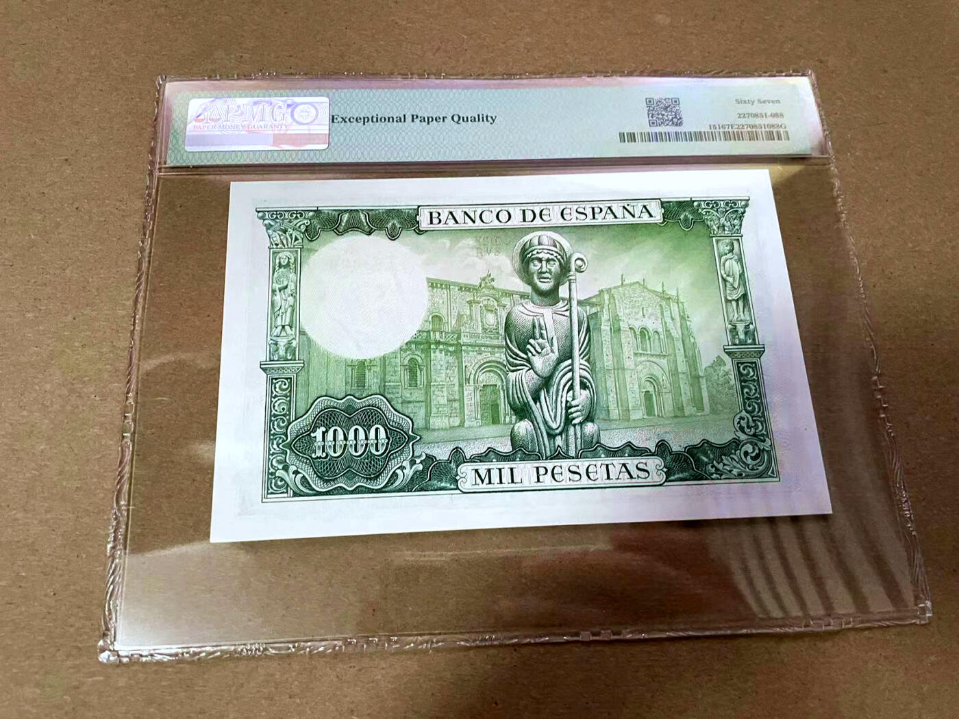 【Blue Auction】✨世界纸币精拍第493期【精】 【无47】西班牙 1965年1000比塞塔PMG67EPQ 高分 教皇