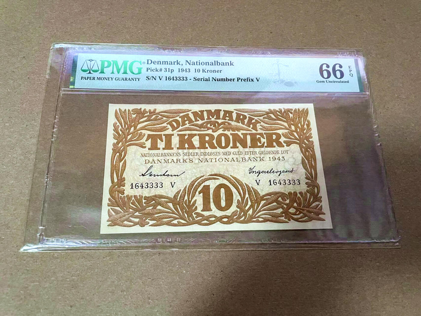 【Blue Auction】✨世界纸币精拍第493期【精】 【3333狮子号】丹麦 1943年10克朗 墨丘利 PMG66EPQ 