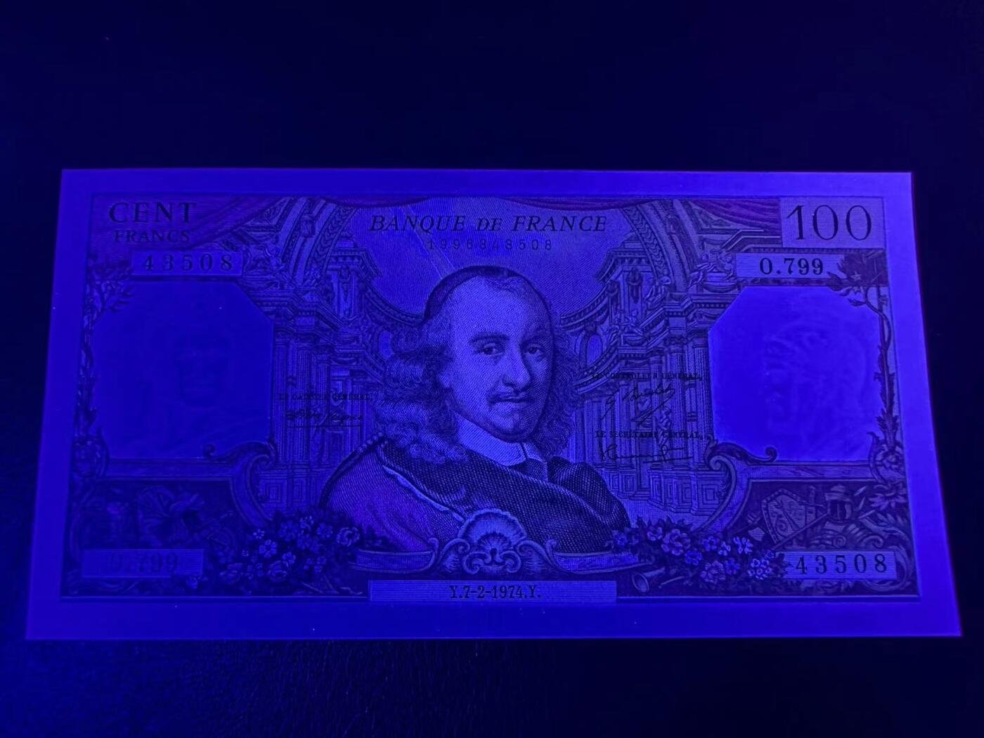 【Blue Auction】✨世界纸币精拍第493期【精】 法国 1974年100法郎 高乃伊 UNC- 针孔