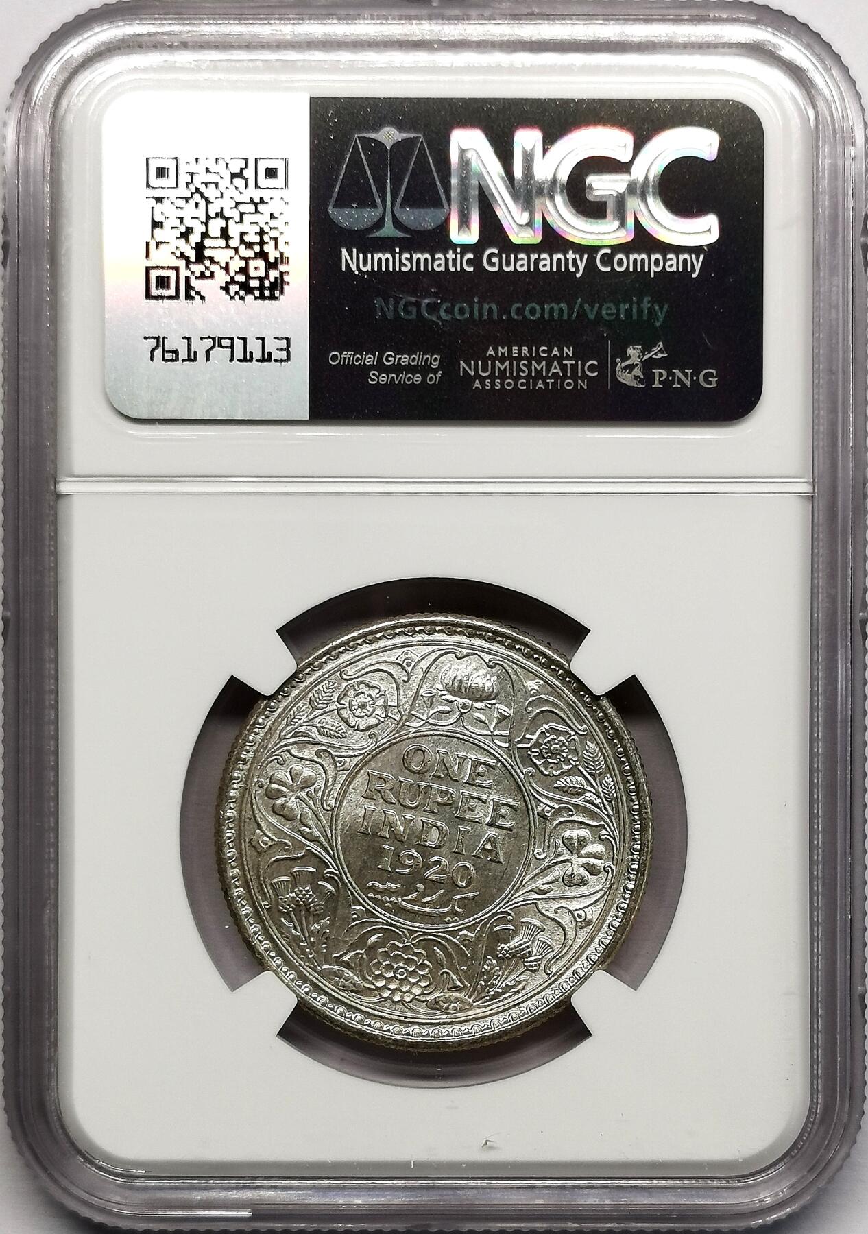 凡希社世界钱币微拍第二百七十三期 1920英属印度乔五卢比NGC-MS62