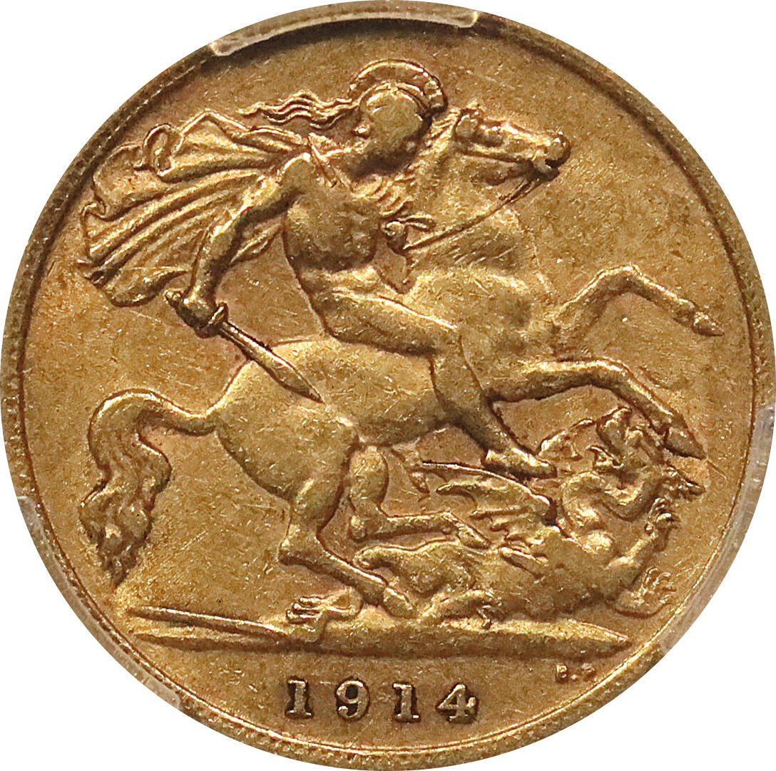 北京阿城哥拍卖2024年春季拍卖会 1914英国马剑金币一枚 PCGS AU50评级编号：46335946