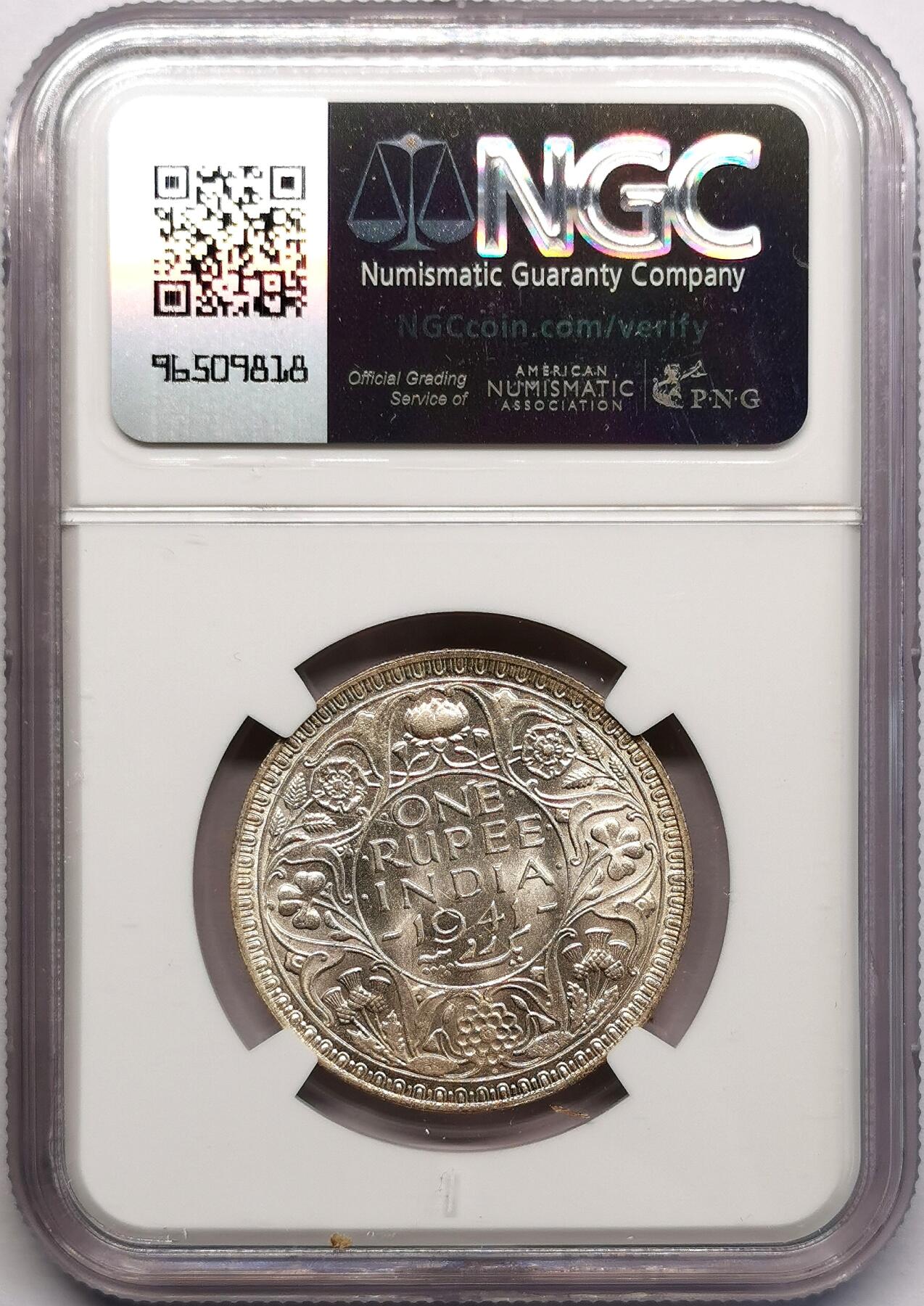 凡希社世界钱币微拍第二百七十三期 1941英属印度乔六卢比NGC-MS62