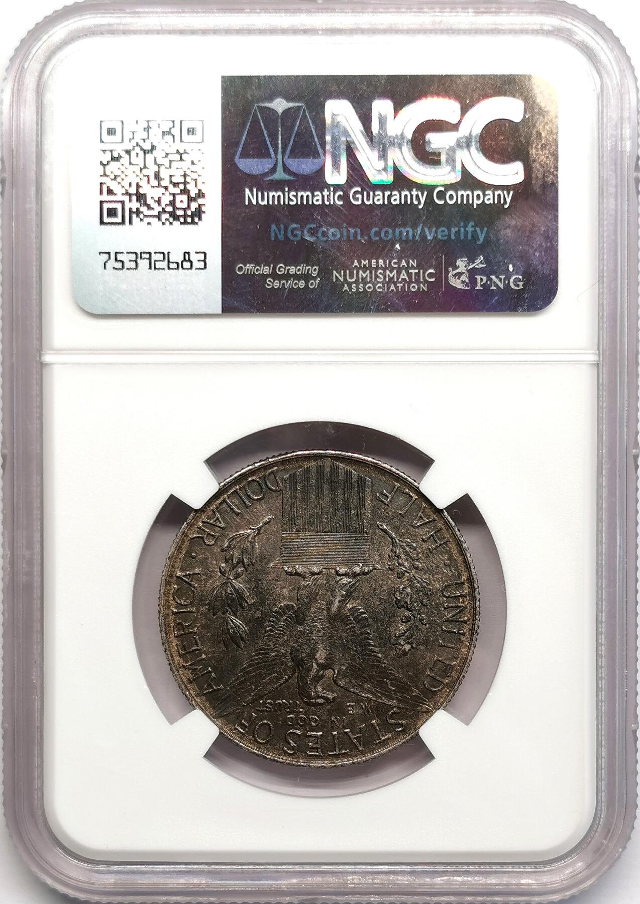 凡希社世界钱币微拍第二百七十三期 1915S美国巴拿马-太平洋博览会纪念50美分NGC-MS62，铁灰蓝包浆，半美元系列的第一枚，书价高昂！