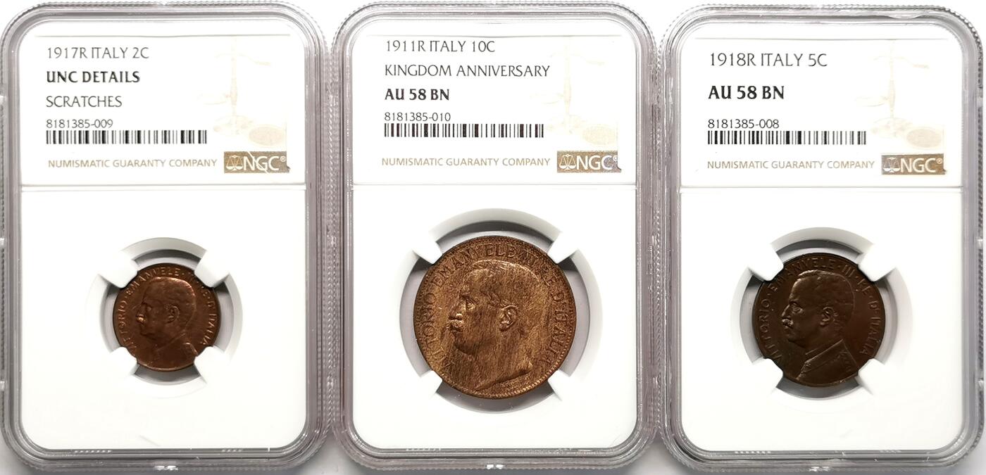 凡希社世界钱币微拍第二百七十三期 意大利铜币1C/5C/10C三枚NGC