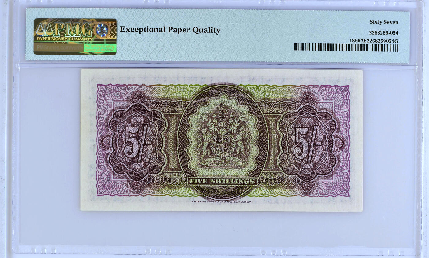 【Blue Auction】✨世界纸币精拍第493期【精】 【88尾】百慕大 1957年5先令 年轻女王 PMG67EPQ 高分 港口风景 