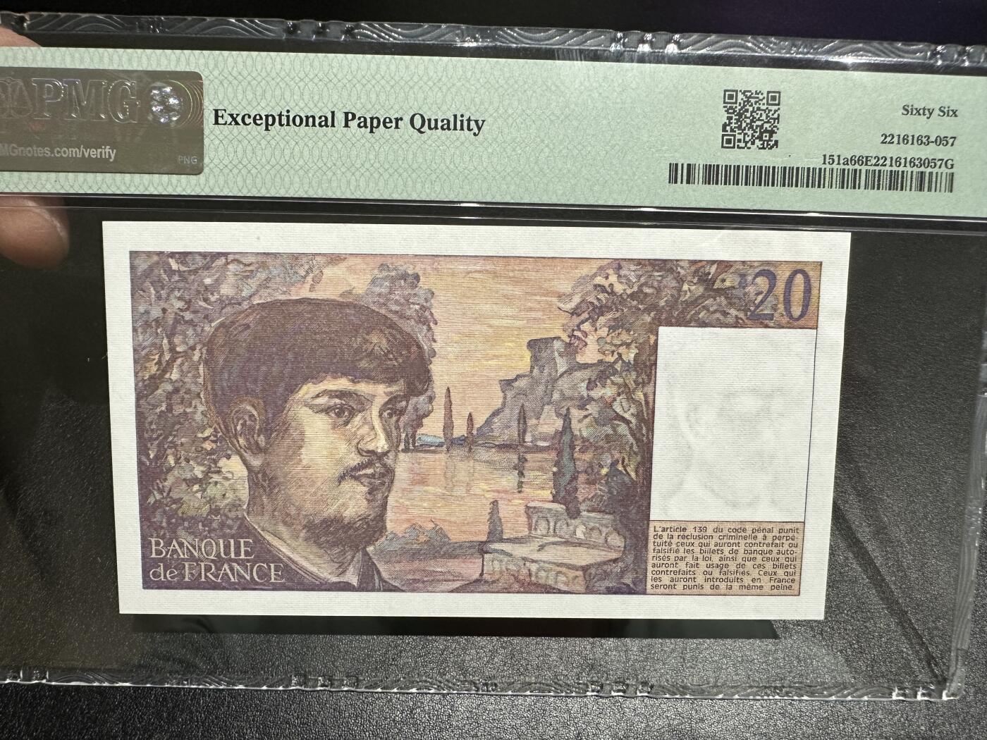 《外钞收藏家》第三百七十九期（连拍第一场） 1980年法国20法郎 PMG66 靓号