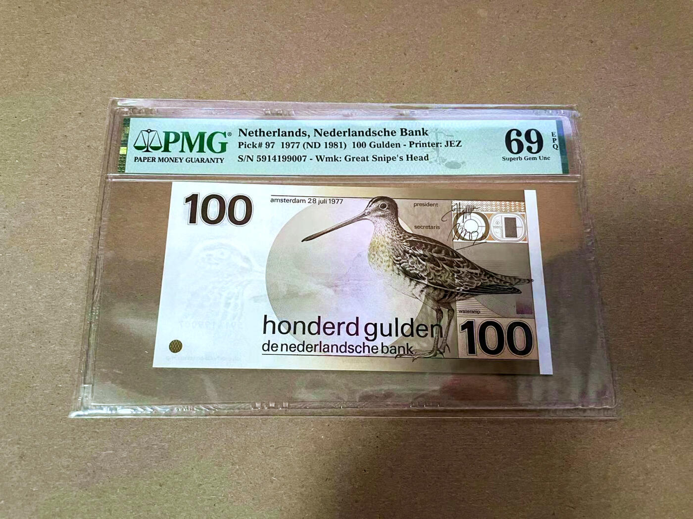 【Blue Auction】✨世界纸币精拍第493期【精】 【冠军分】荷兰 1977年100盾 水鸟 PMG69EPQ 近满分少见 