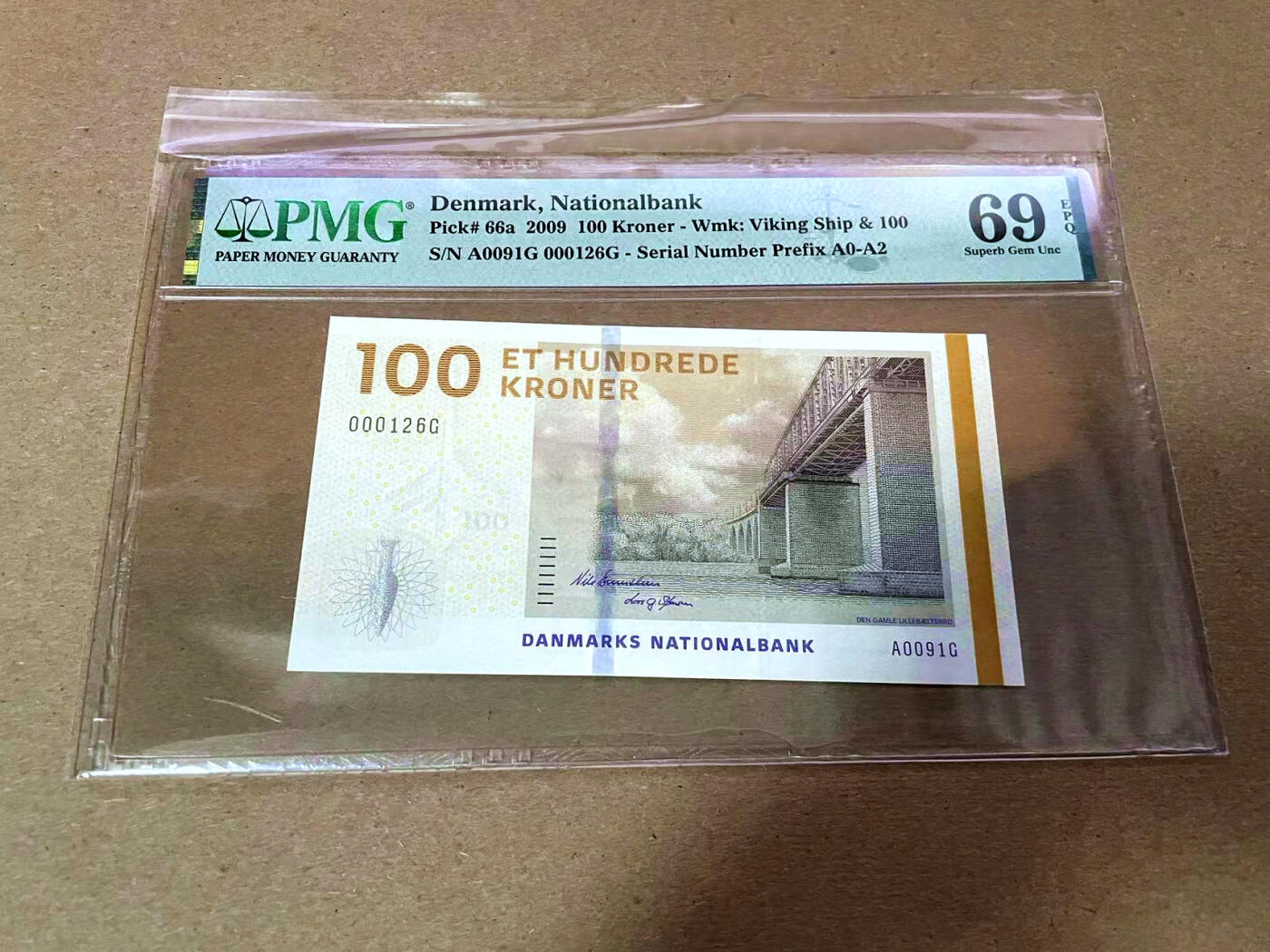 【Blue Auction】✨世界纸币精拍第493期【精】 【A0冠126小号】丹麦 2009年100克朗 PMG69EPQ 近满分