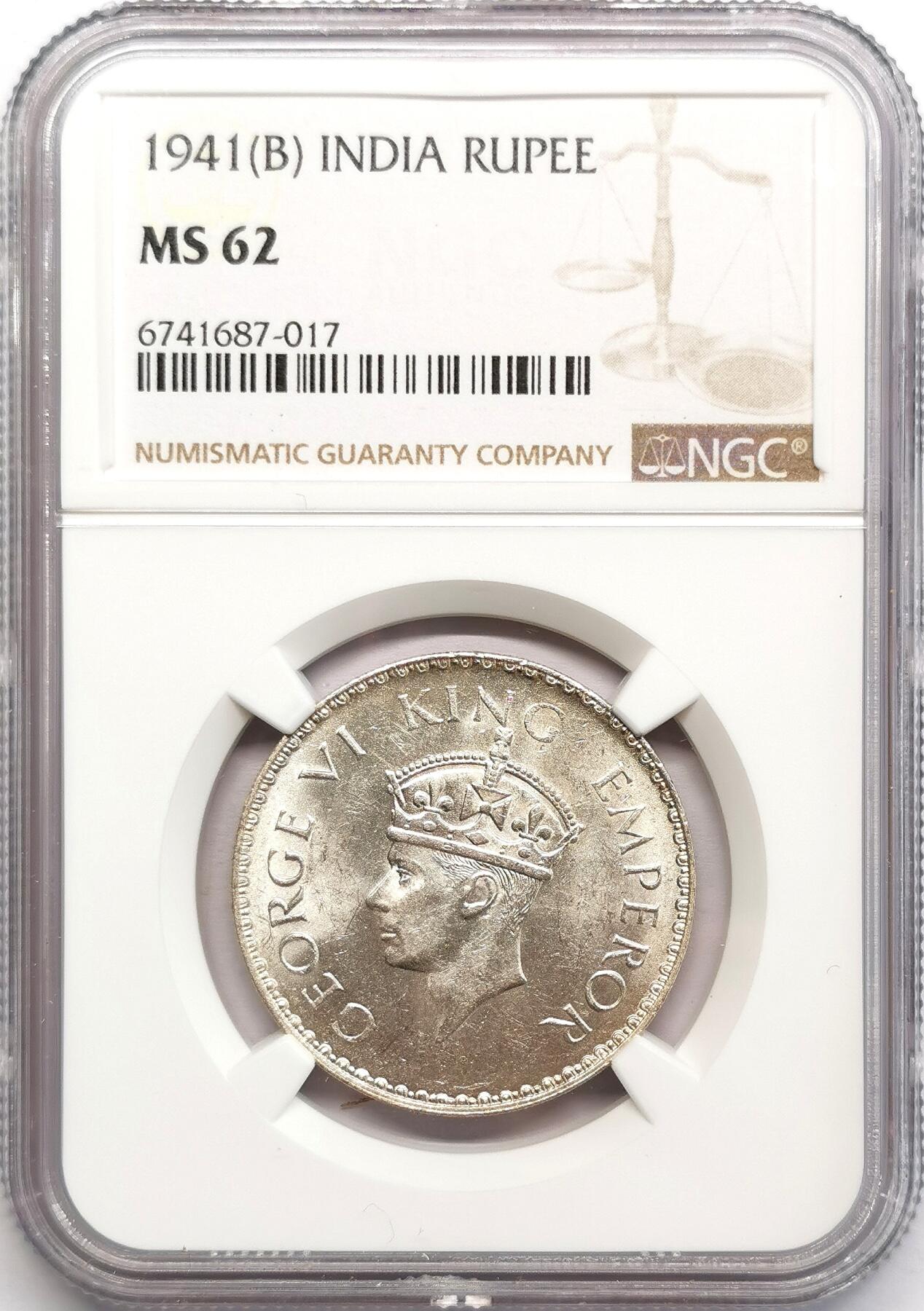 凡希社世界钱币微拍第二百七十三期 1941英属印度乔六卢比NGC-MS62