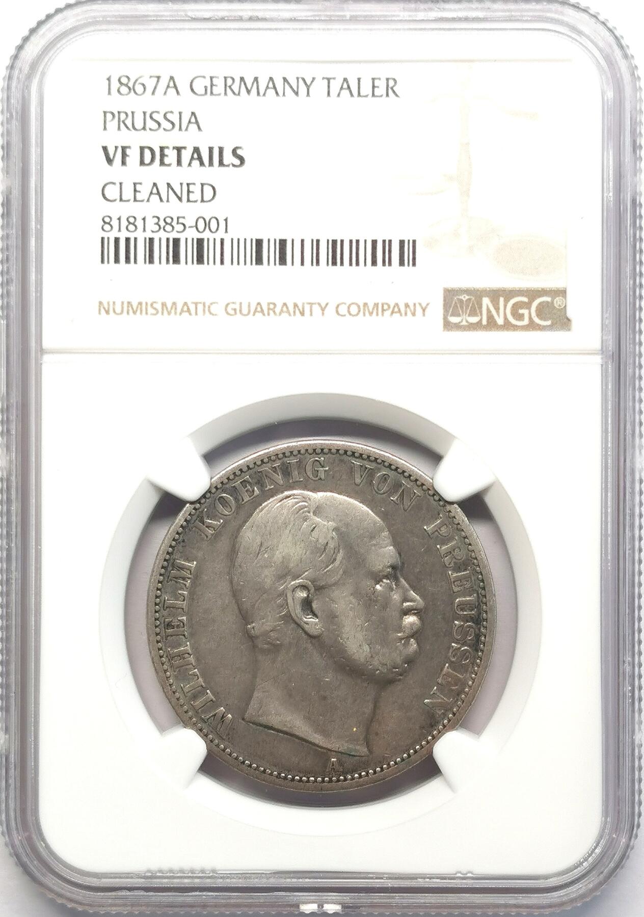 凡希社世界钱币微拍第二百七十三期 1867德国普鲁士王冠鹰泰勒NGC-VFD