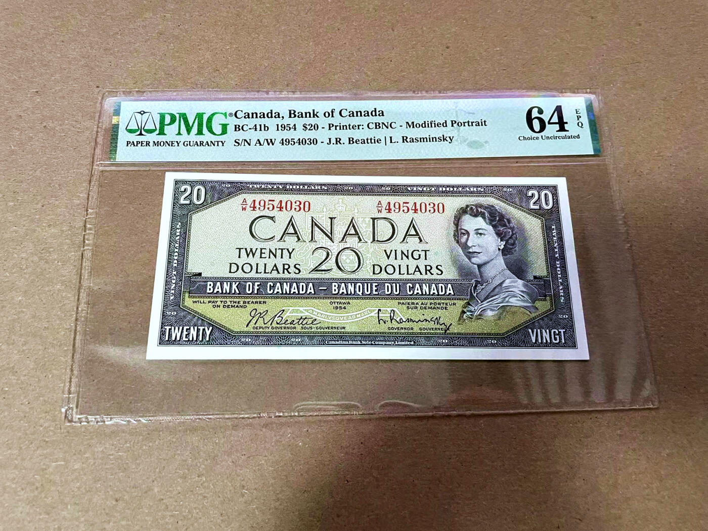 【Blue Auction】✨世界纸币精拍第493期【精】 加拿大 1954年20元 背面雪松大场景 女王 PMG64EPQ 全新原票