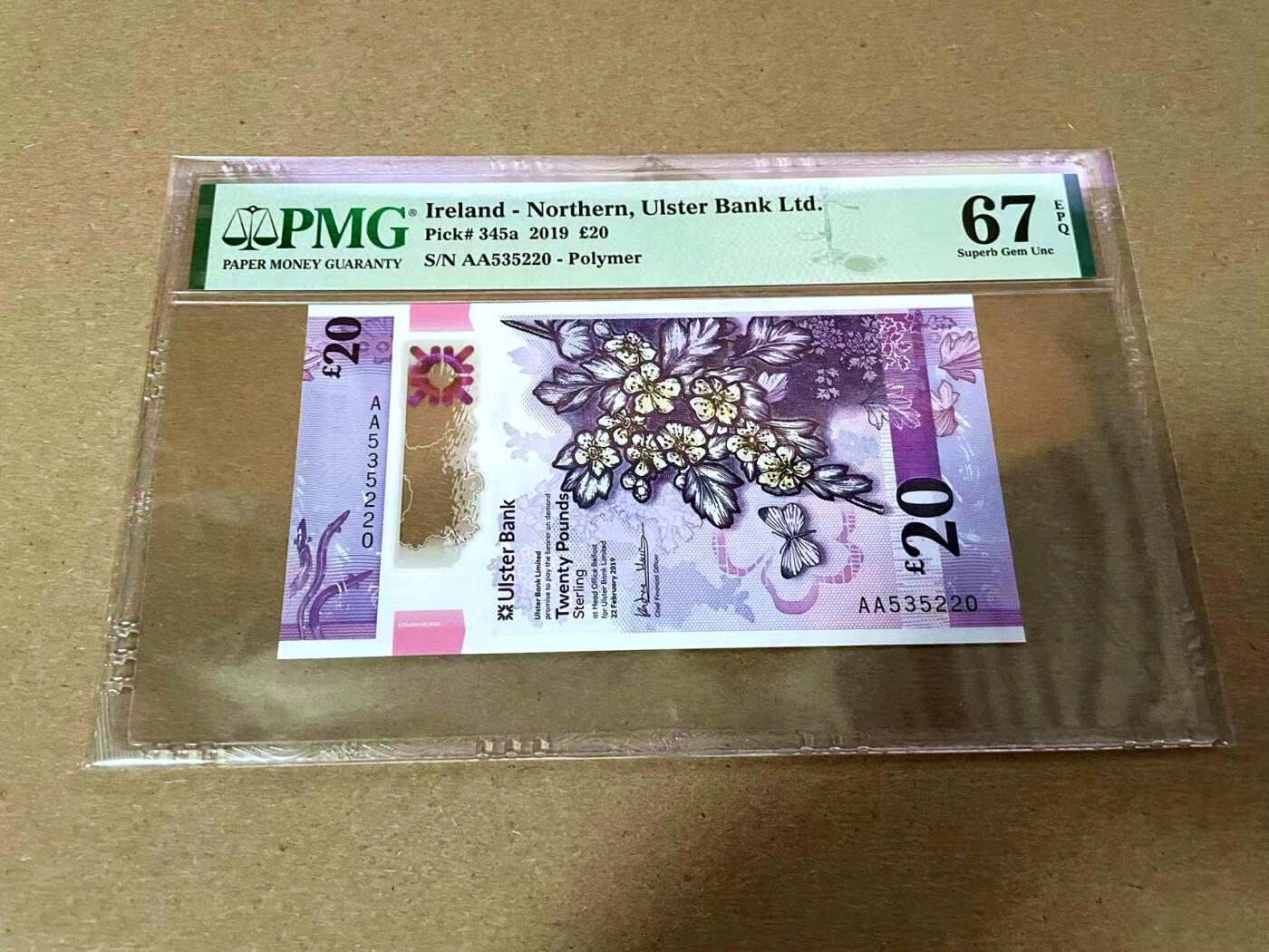 【Blue Auction】✨世界纸币精拍第493期【精】 【AA冠无47】北爱尔兰 2019年20镑  PMG67EPQ高分