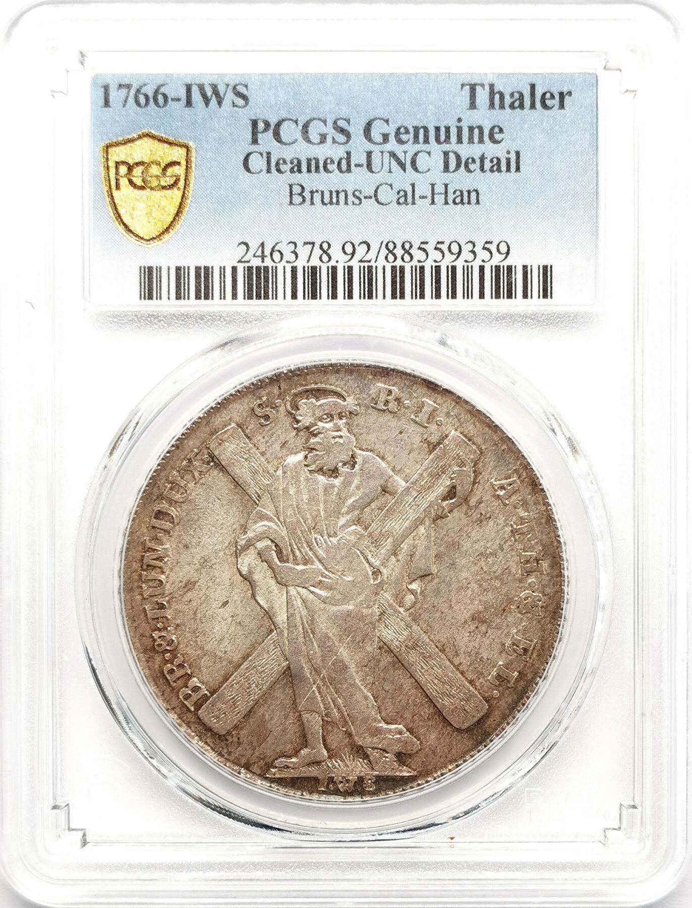 凡希社世界钱币微拍第二百七十三期 1766布伦瑞克-卡伦堡-汉诺威十字架圣徒泰勒大银PCGS-UNCD，英王乔治三世时期的欧洲领地！