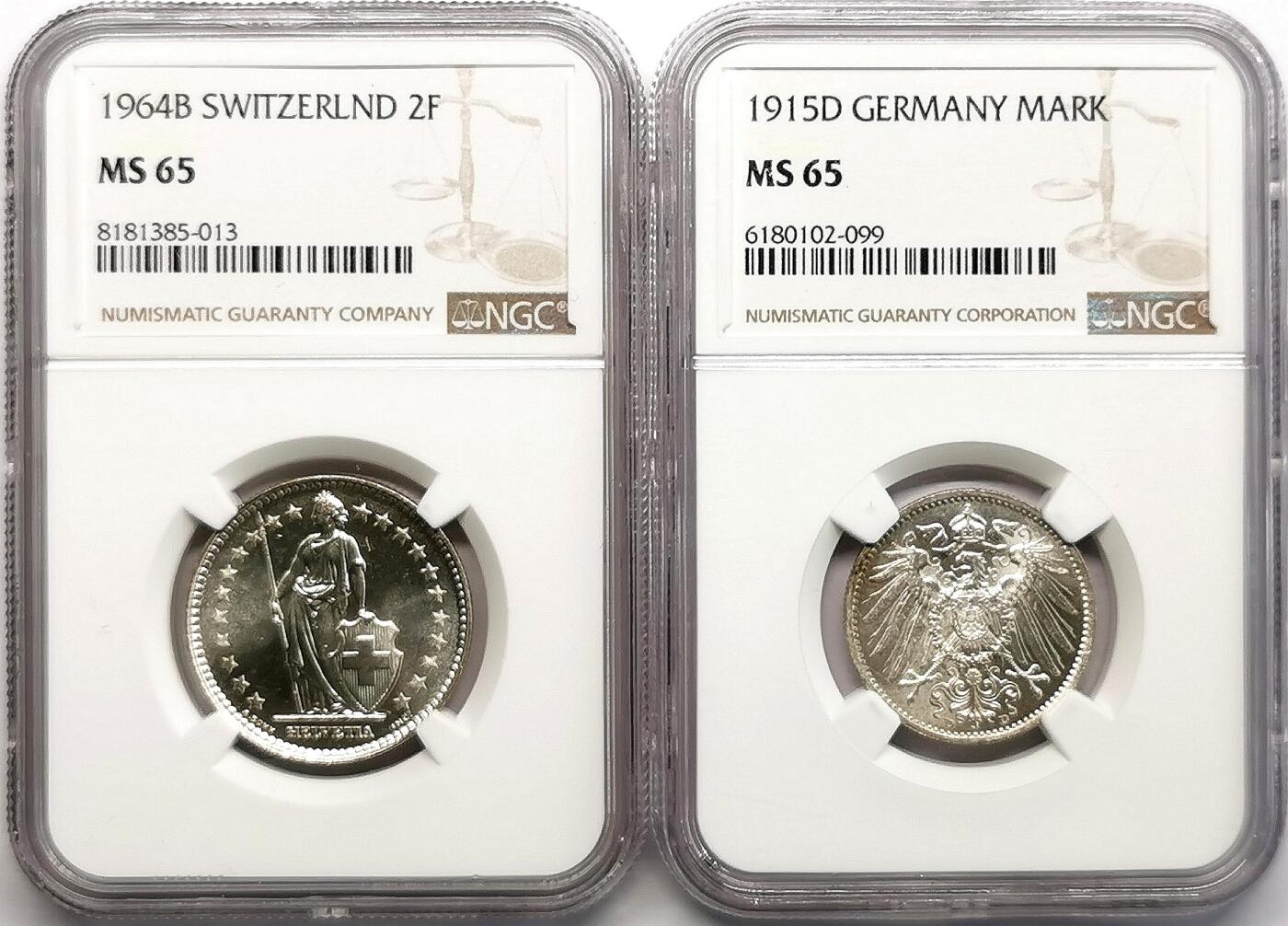 凡希社世界钱币微拍第二百七十三期 法国2法郎/德国银马克一对NGC