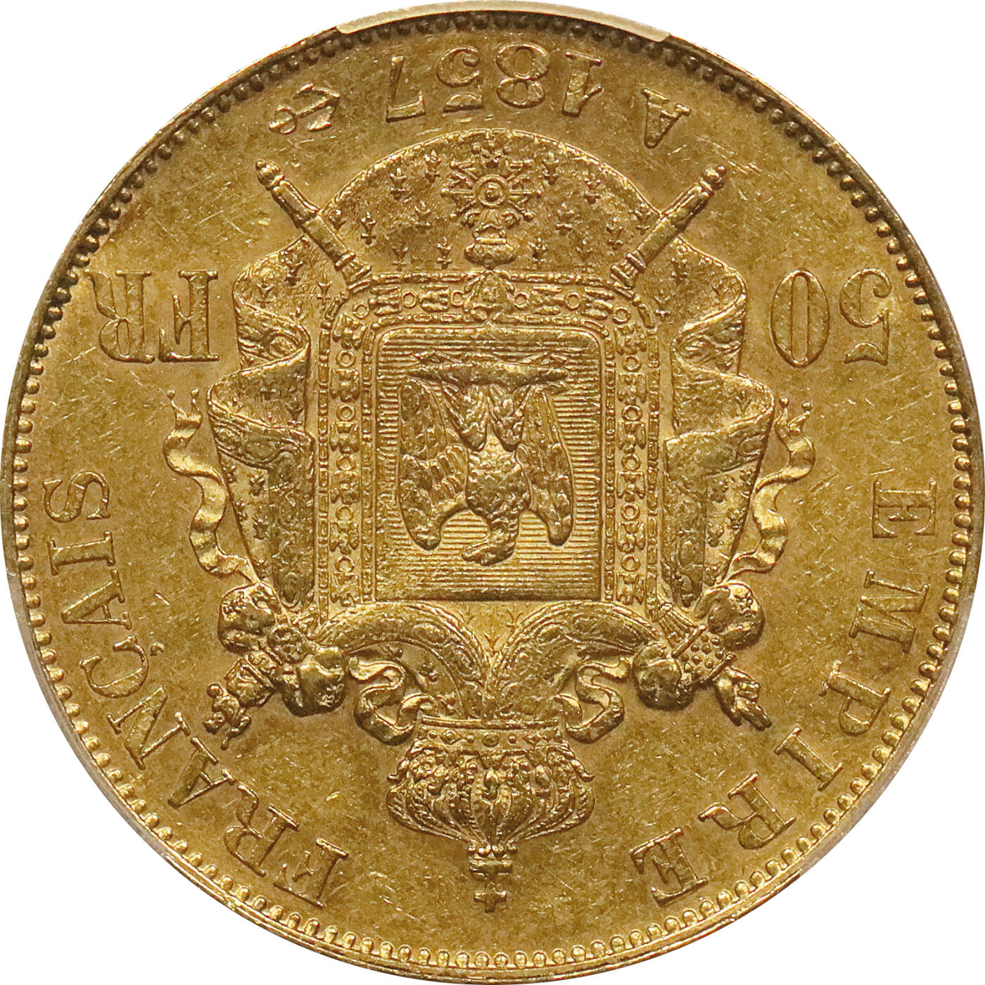 北京阿城哥拍卖2024年春季拍卖会 1857法国金币一枚50法郎 PCGS AU58评级编号：37820642