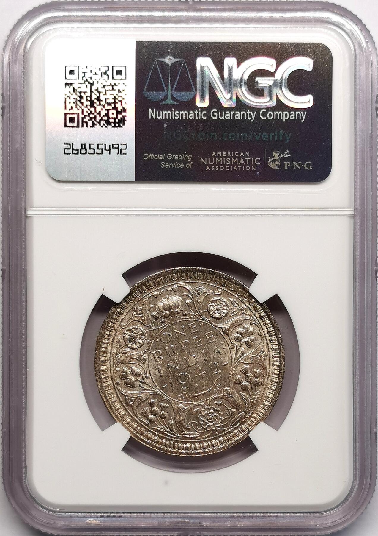 凡希社世界钱币微拍第二百七十三期 1942英属印度乔六卢比NGC-MS62