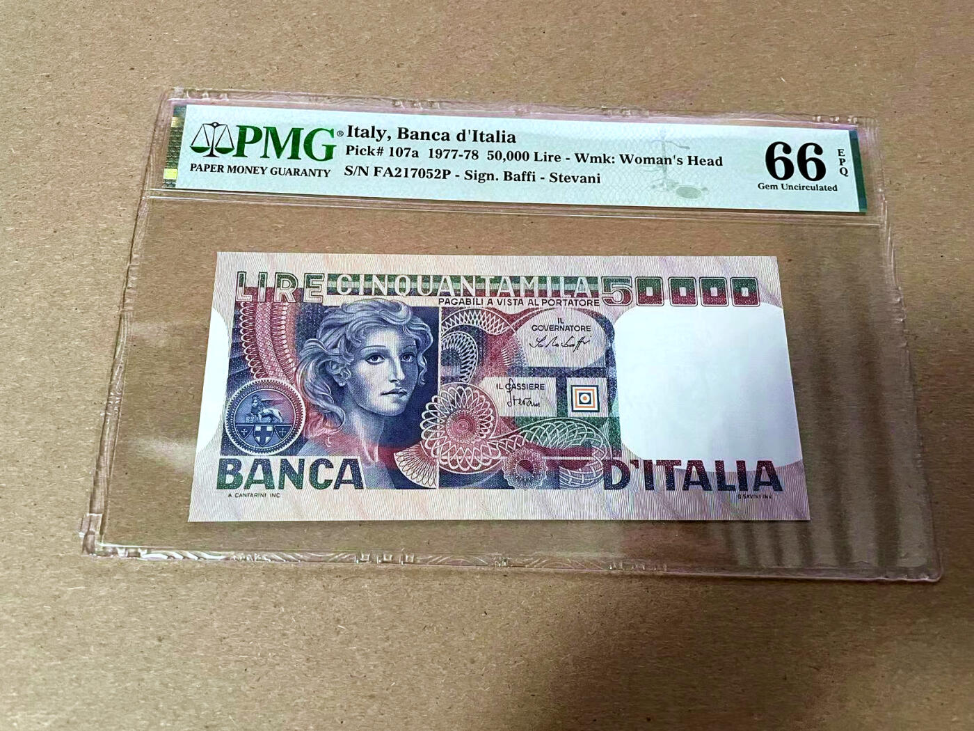 【Blue Auction】✨世界纸币精拍第493期【精】 【a版】意大利 1977-78年50000里拉 PMG66EPQ 