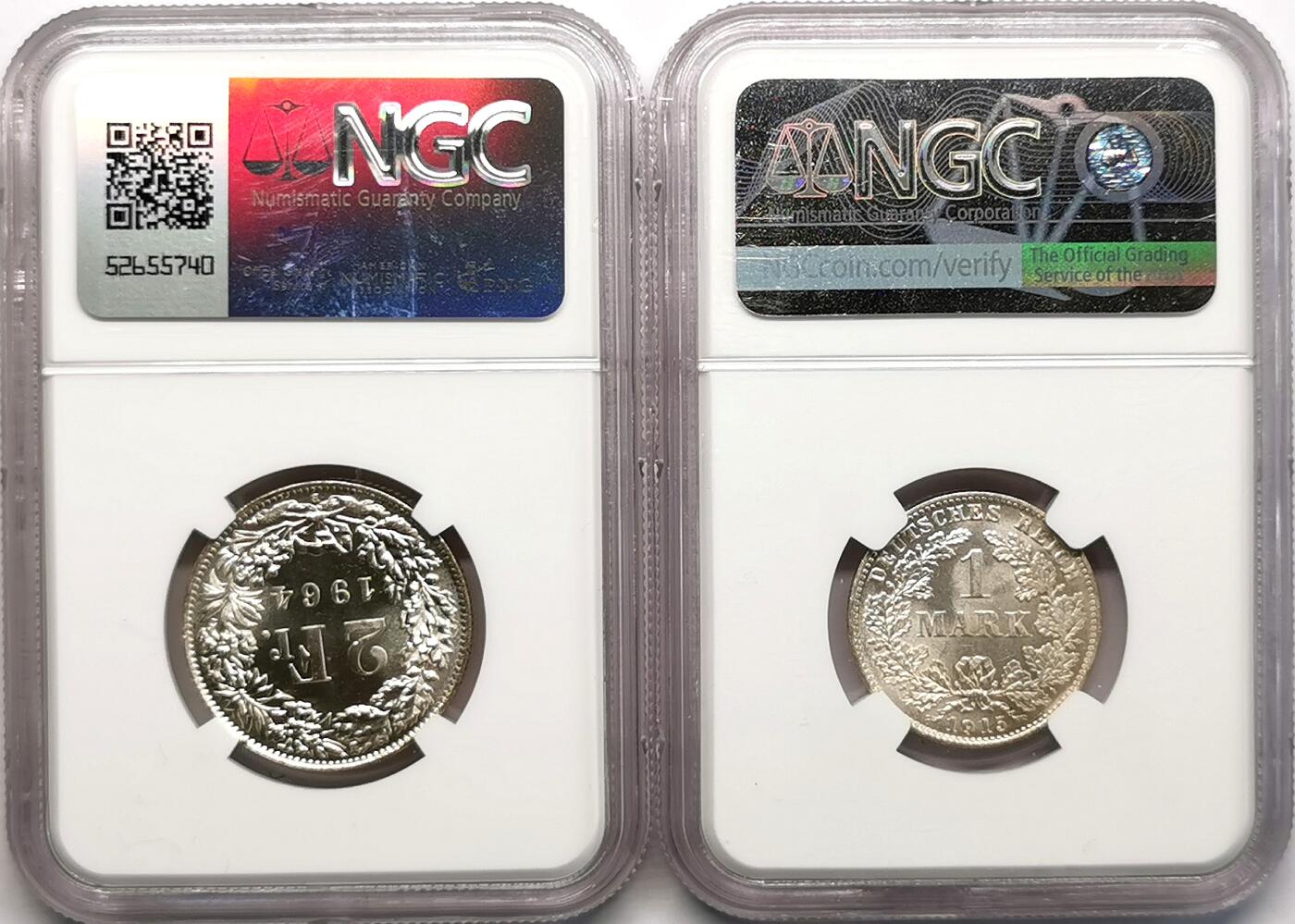 凡希社世界钱币微拍第二百七十三期 法国2法郎/德国银马克一对NGC