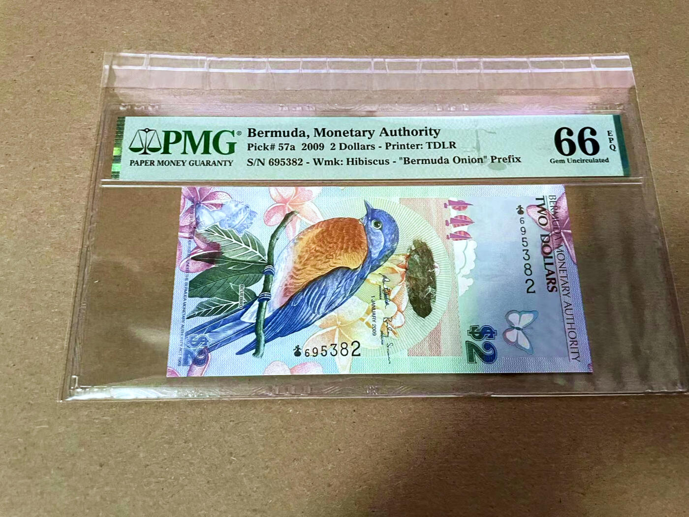 【Blue Auction】✨世界纸币精拍第493期【精】 【洋葱冠无47 获奖钞】百慕大 2009年2元 蓝鸟 PMG66EPQ 