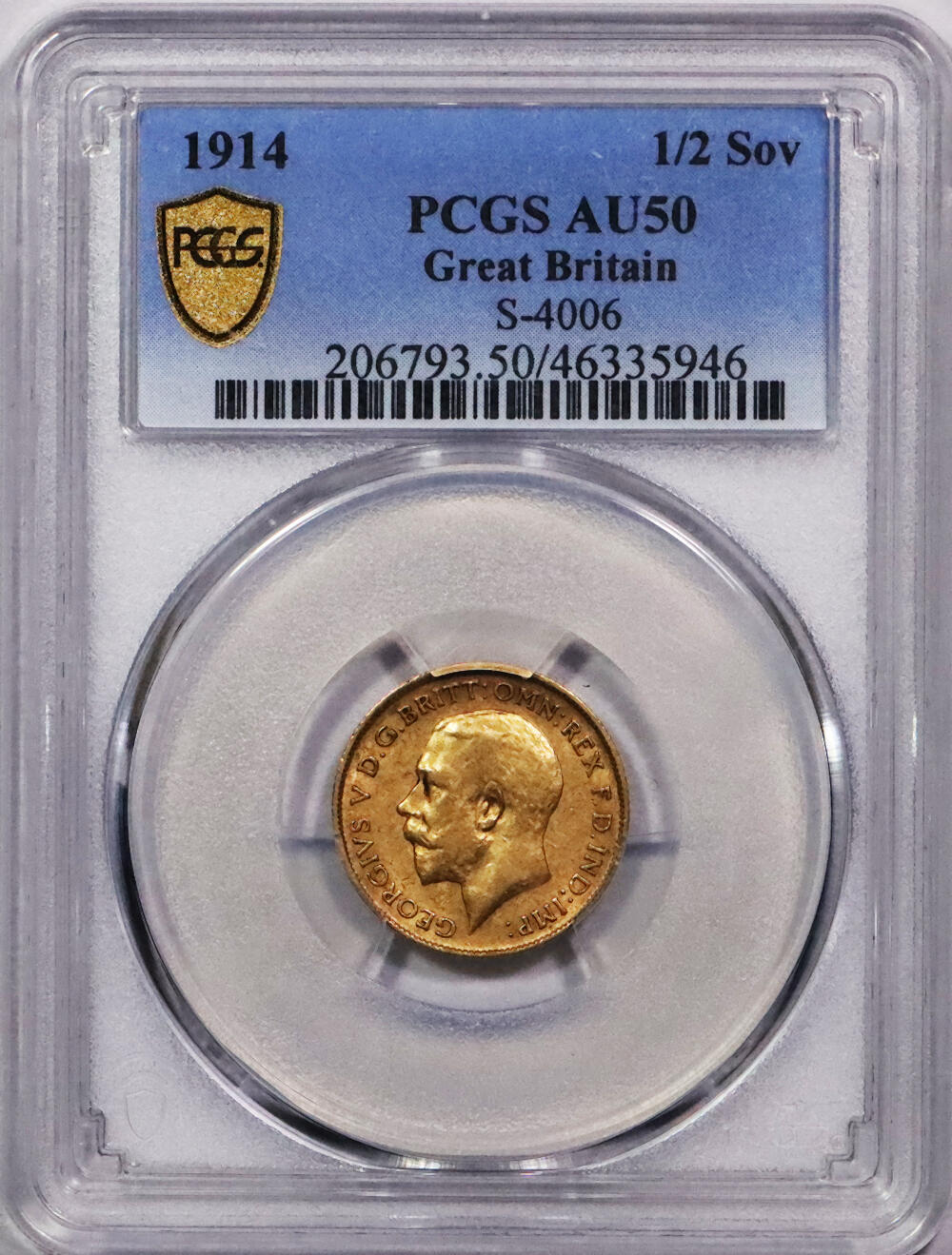 北京阿城哥拍卖2024年春季拍卖会 1914英国马剑金币一枚 PCGS AU50评级编号：46335946