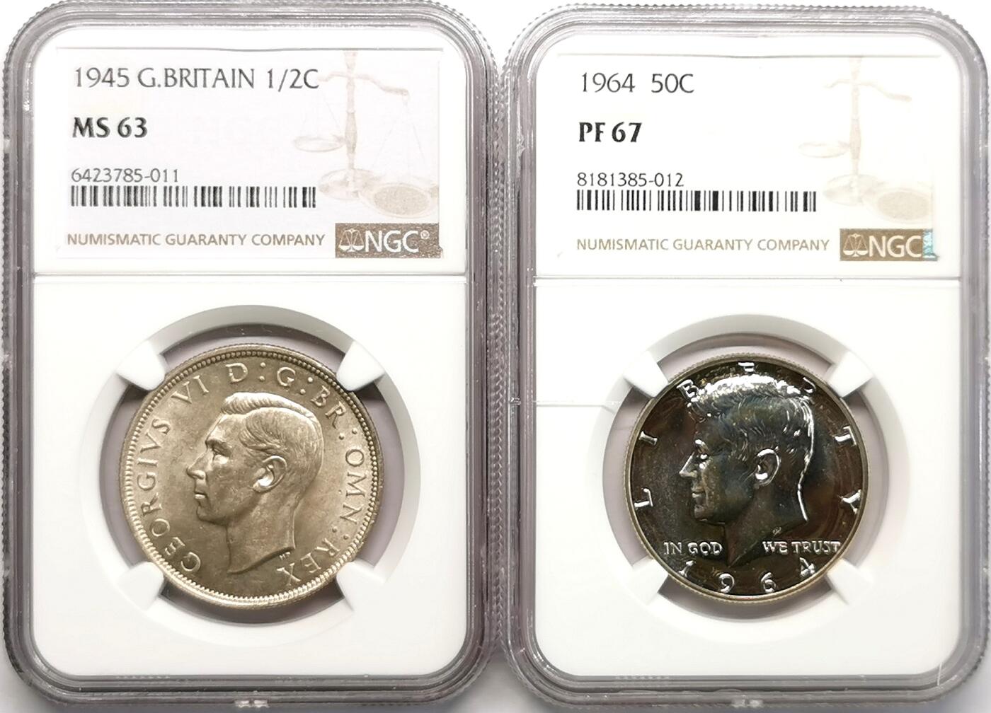 凡希社世界钱币微拍第二百七十三期 英国半克朗/肯尼迪半美元银币一对NGC