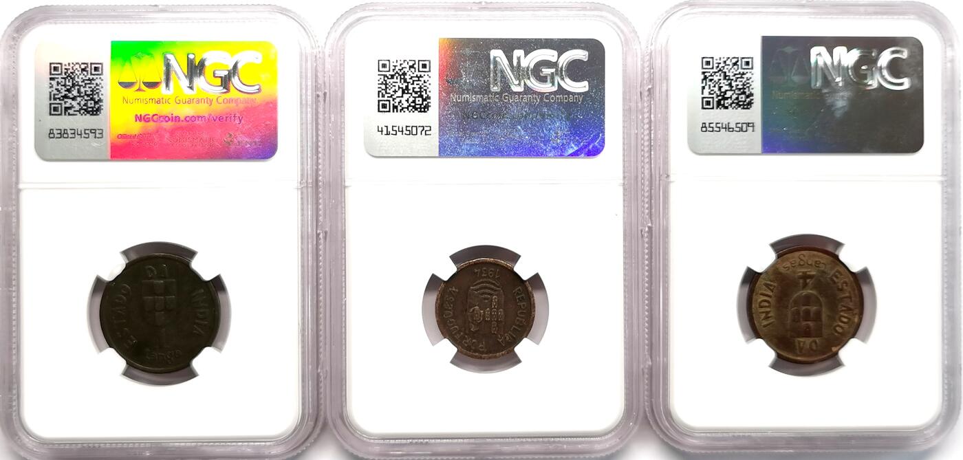 凡希社世界钱币微拍第二百七十三期 1934葡属印度1t/2t/4t铜辅币三枚一组NGC