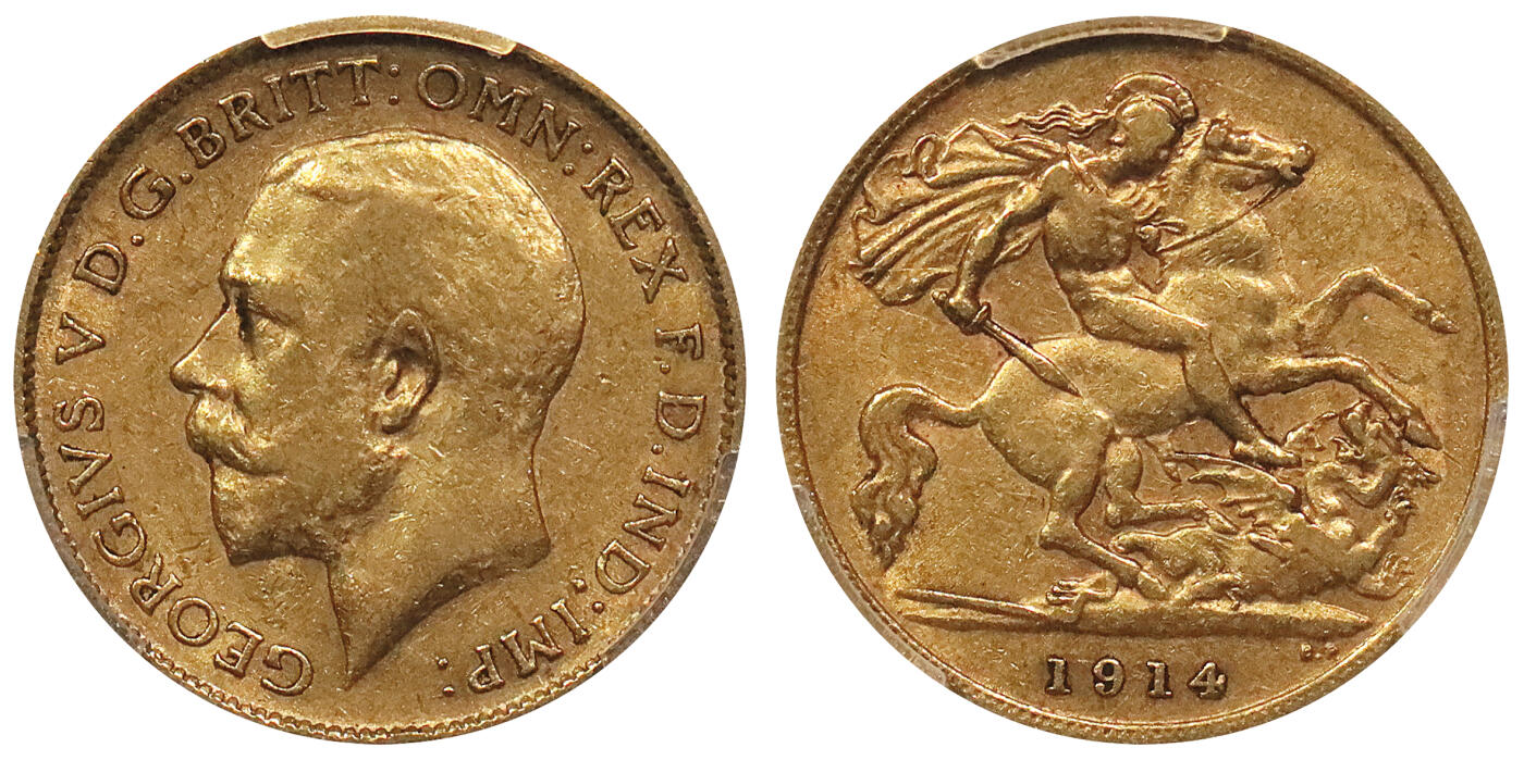 北京阿城哥拍卖2024年春季拍卖会 1914英国马剑金币一枚 PCGS AU50评级编号：46335946