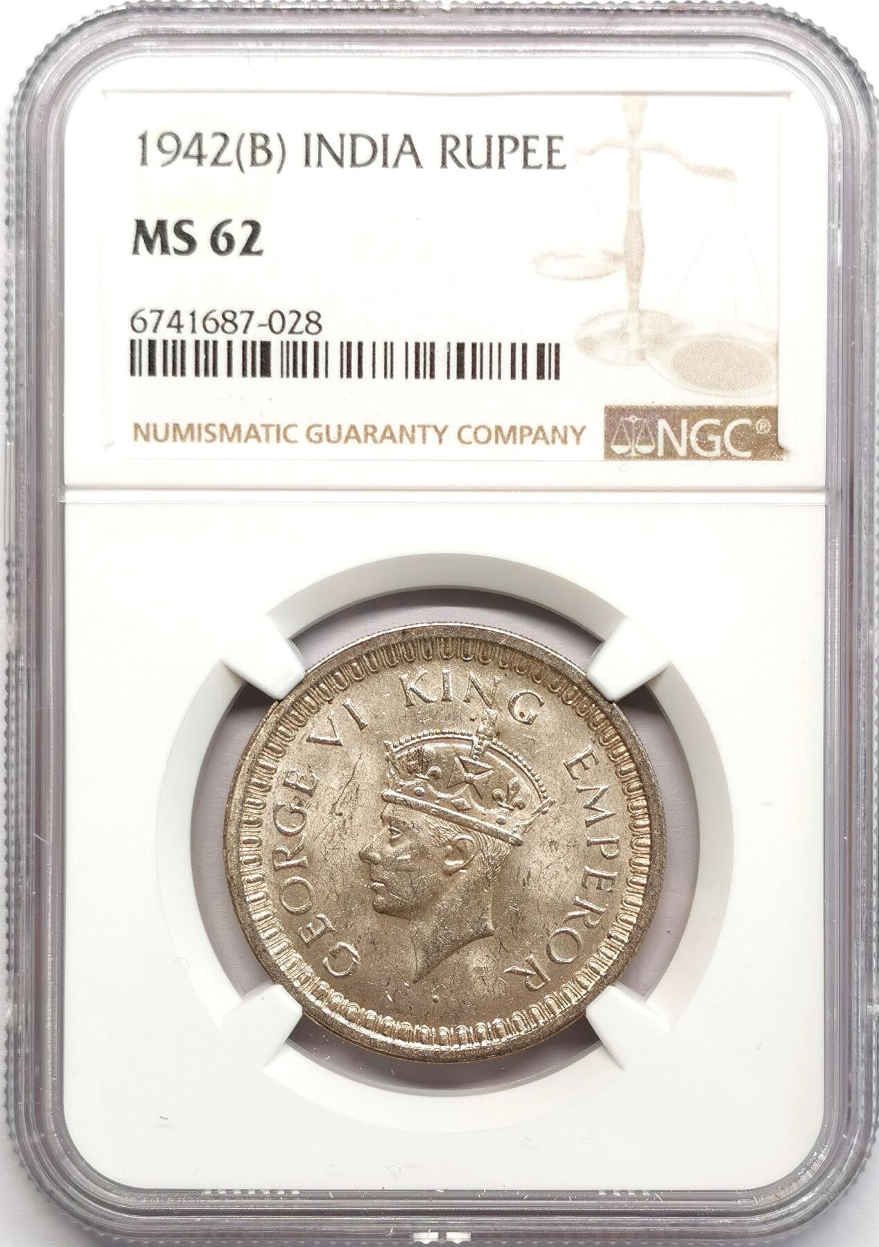 凡希社世界钱币微拍第二百七十三期 1942英属印度乔六卢比NGC-MS62