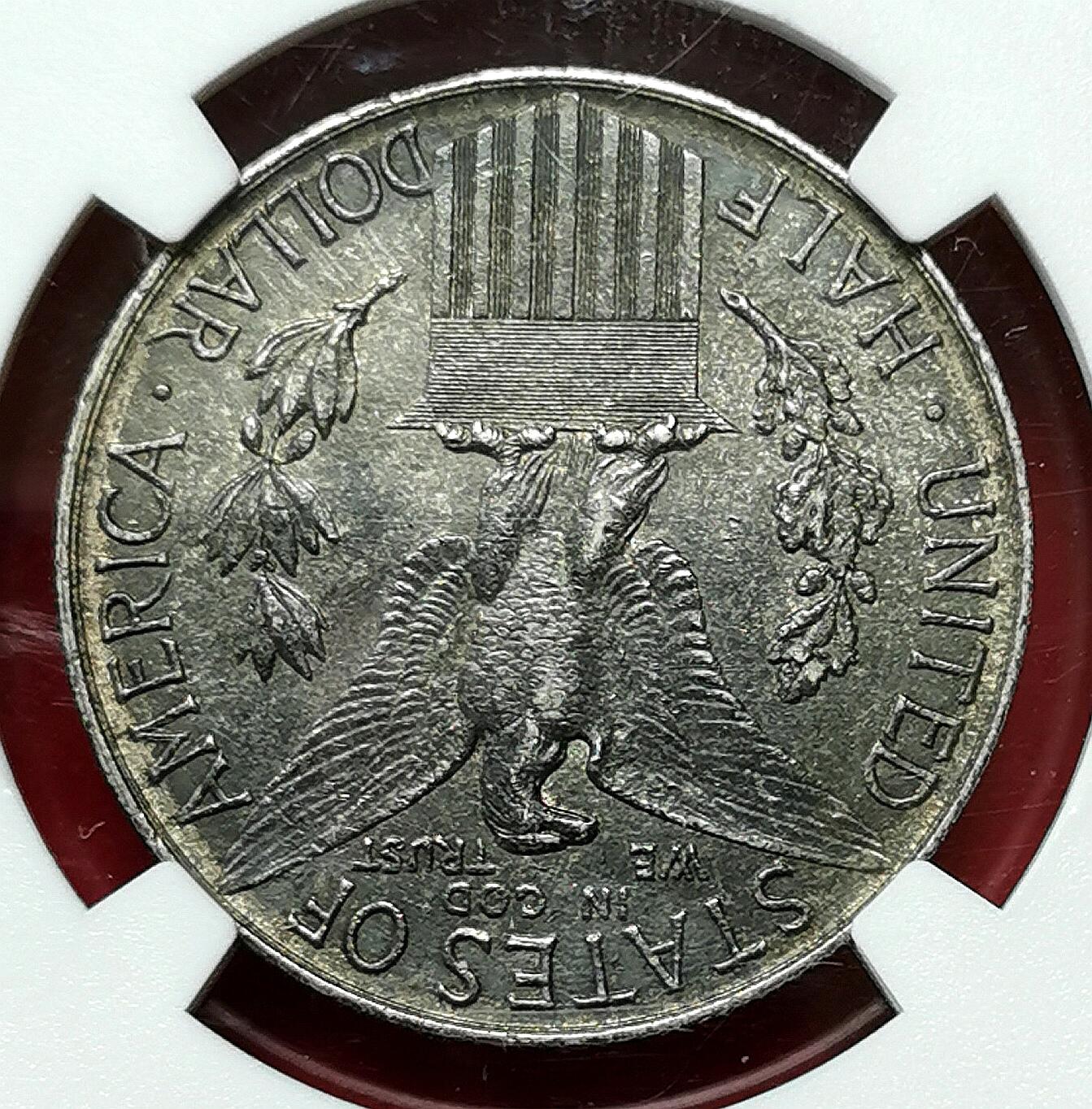 凡希社世界钱币微拍第二百七十三期 1915S美国巴拿马-太平洋博览会纪念50美分NGC-MS62，铁灰蓝包浆，半美元系列的第一枚，书价高昂！