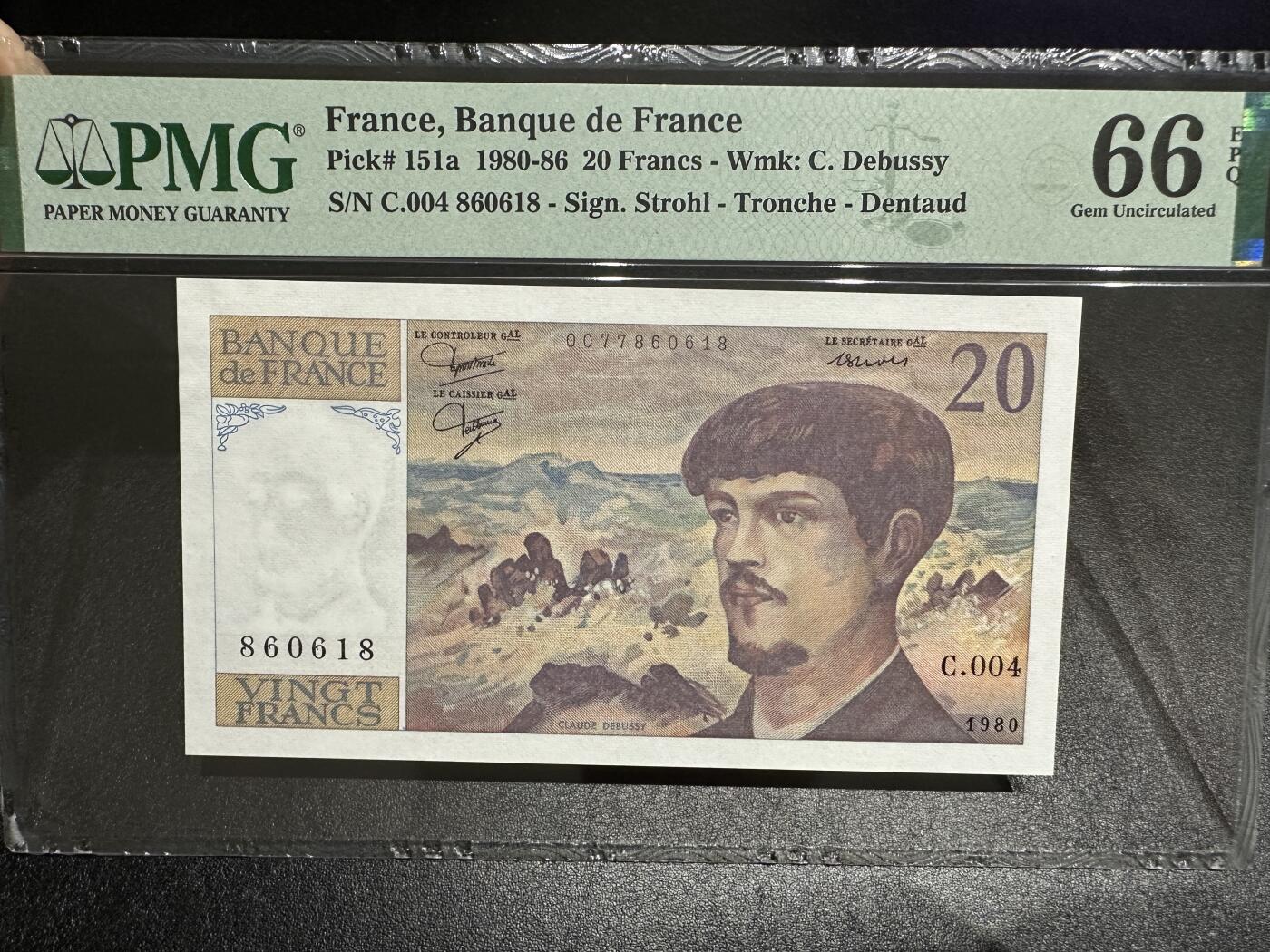 《外钞收藏家》第三百七十九期（连拍第一场） 1980年法国20法郎 PMG66 靓号