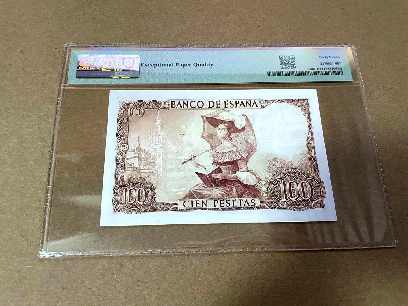 【Blue Auction】✨世界纸币精拍第493期【精】 【3333狮子号】西班牙 1965年100比塞塔 PMG67EPQ 高分