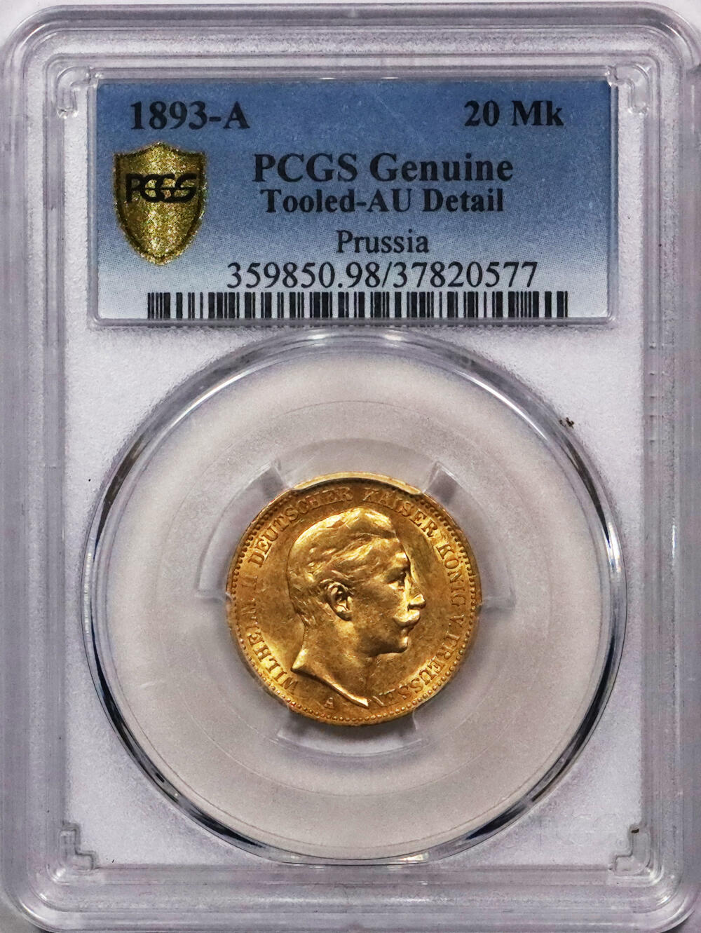 北京阿城哥拍卖2024年春季拍卖会 1913普鲁士二世马克金币一枚 PCGS AU评级编号：37820577