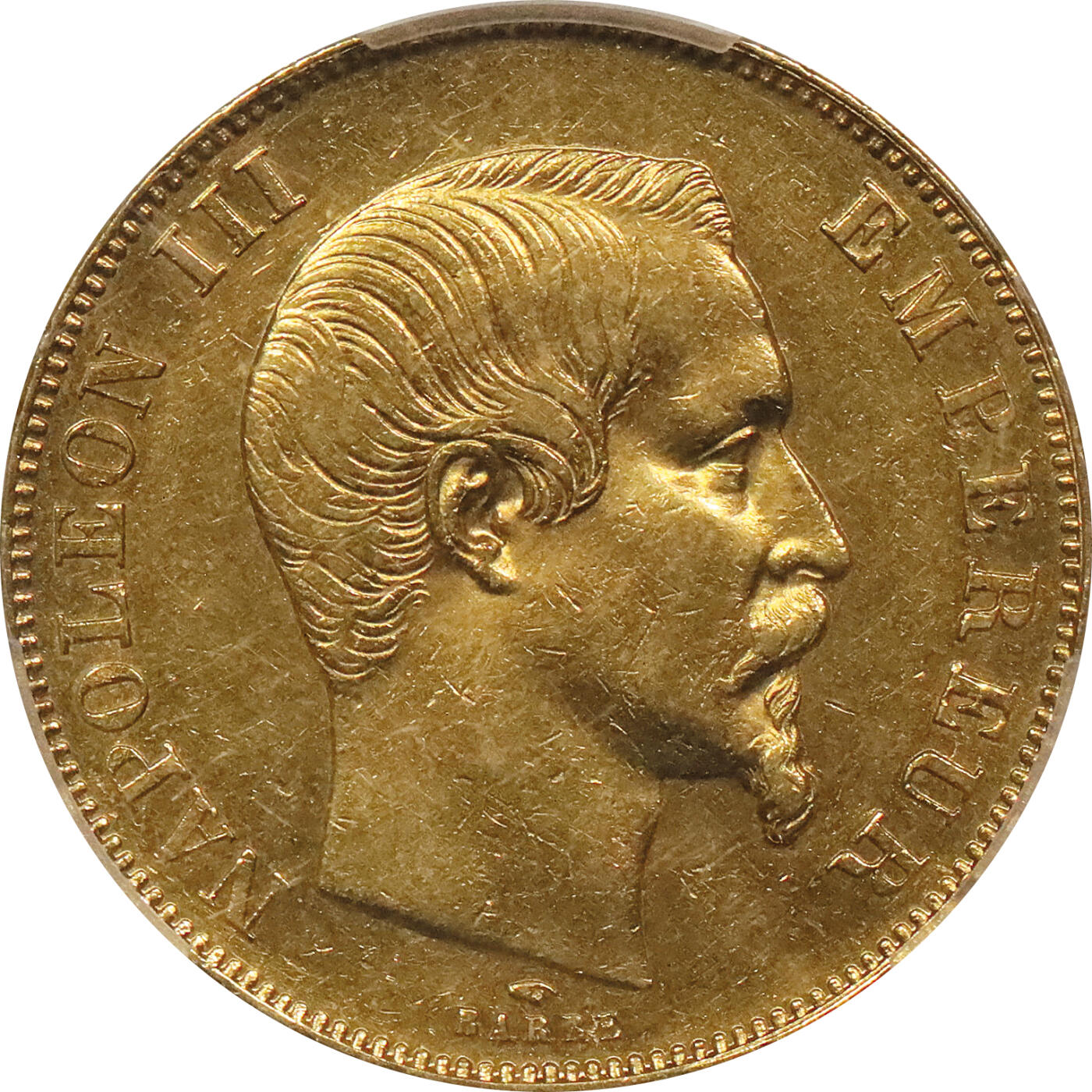北京阿城哥拍卖2024年春季拍卖会 1858-A法国50法郎金币一枚，PCGS AU55评级编号：37820664