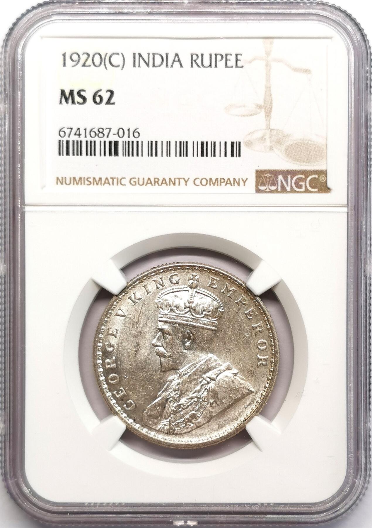 凡希社世界钱币微拍第二百七十三期 1920英属印度乔五卢比NGC-MS62