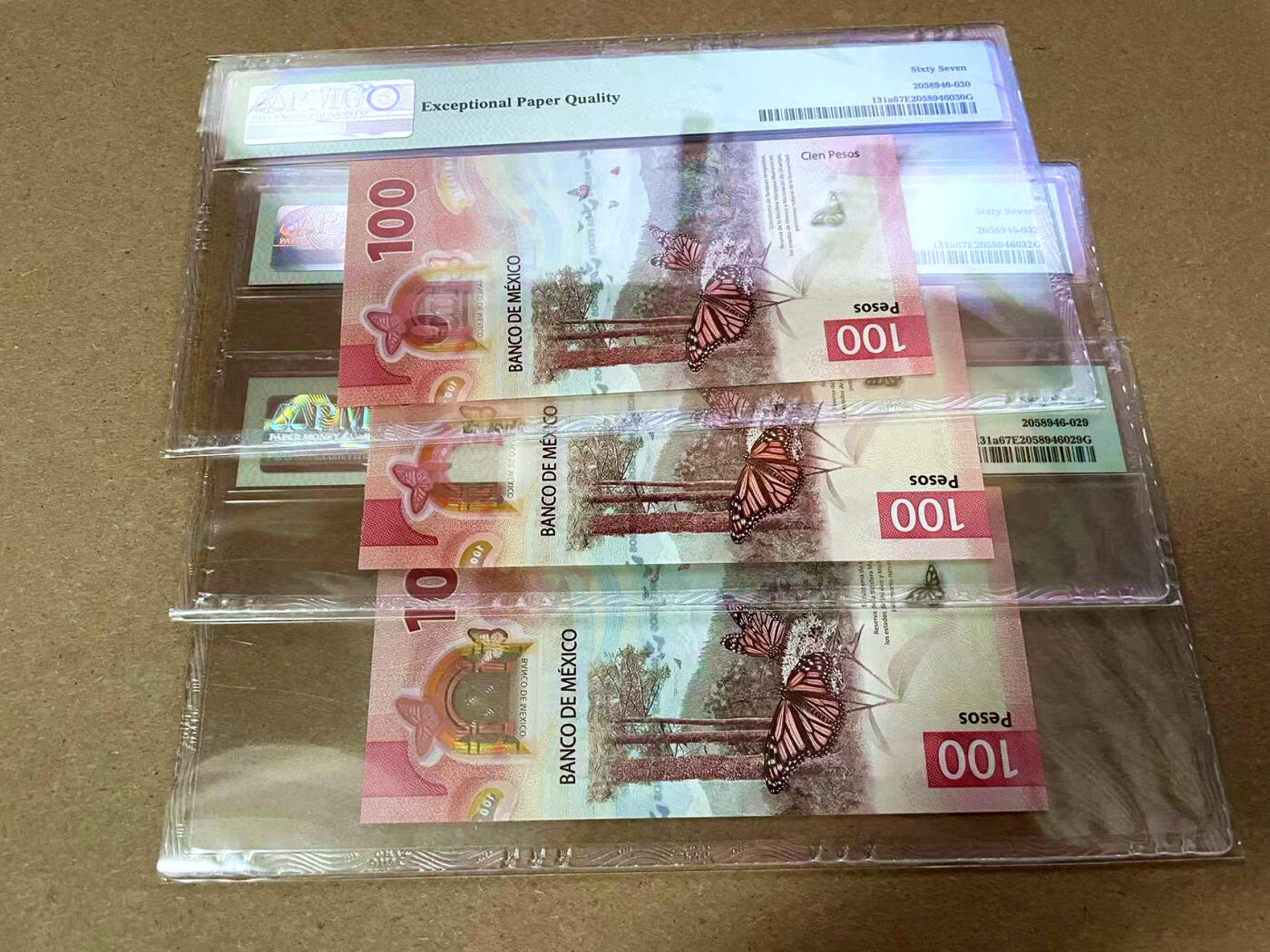 【Blue Auction】✨世界纸币精拍第493期【精】 【一组3张】墨西哥 2020年100比索 PMG67EPQ 