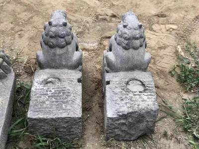 『门挡』一对，青石   皮克沧桑古拙，全品包老   - 『门挡』一对，青石   皮克沧桑古拙，全品包老  