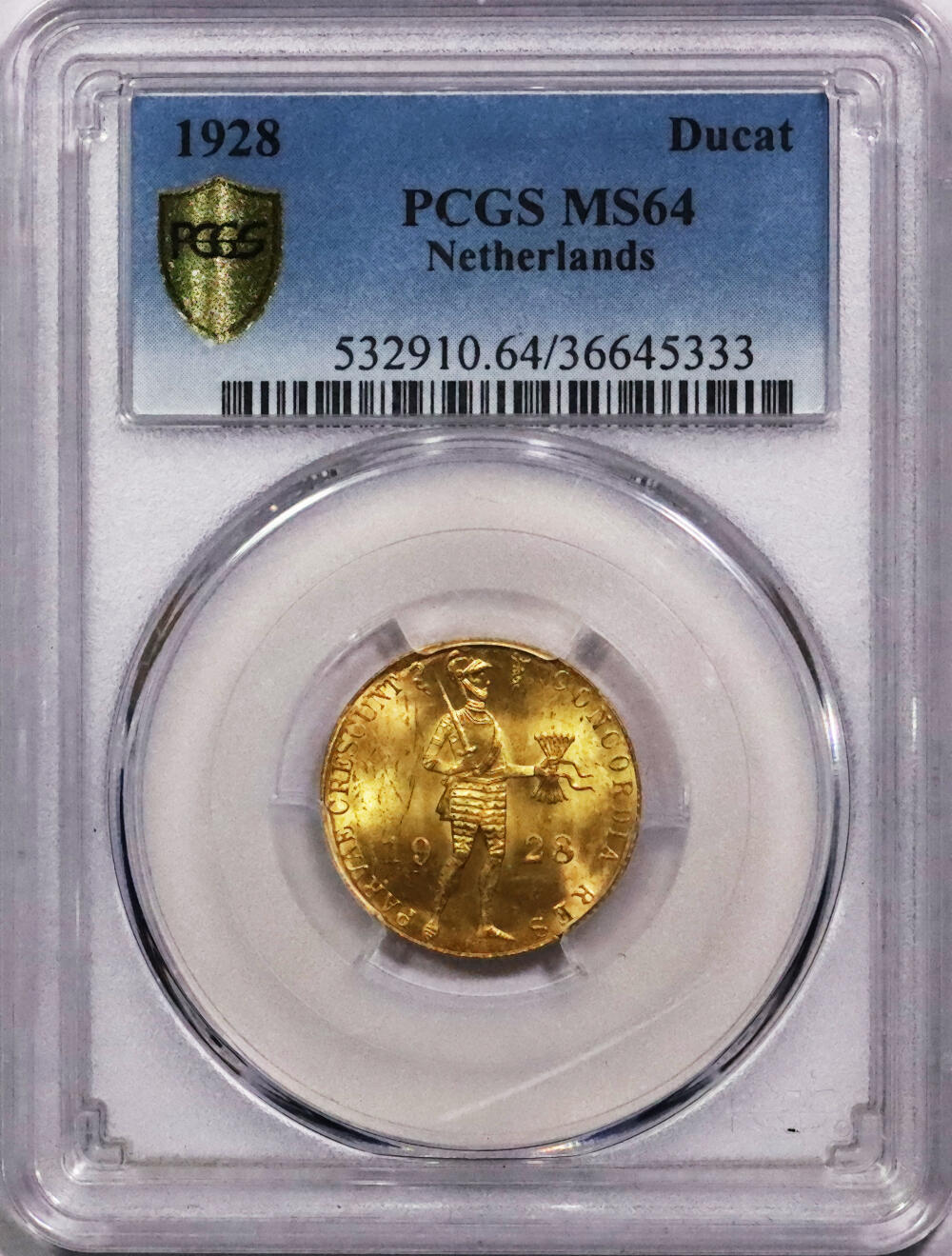 北京阿城哥拍卖2024年春季拍卖会 1928年荷兰武士金币一枚，PCGS MS64评级编号：36645333