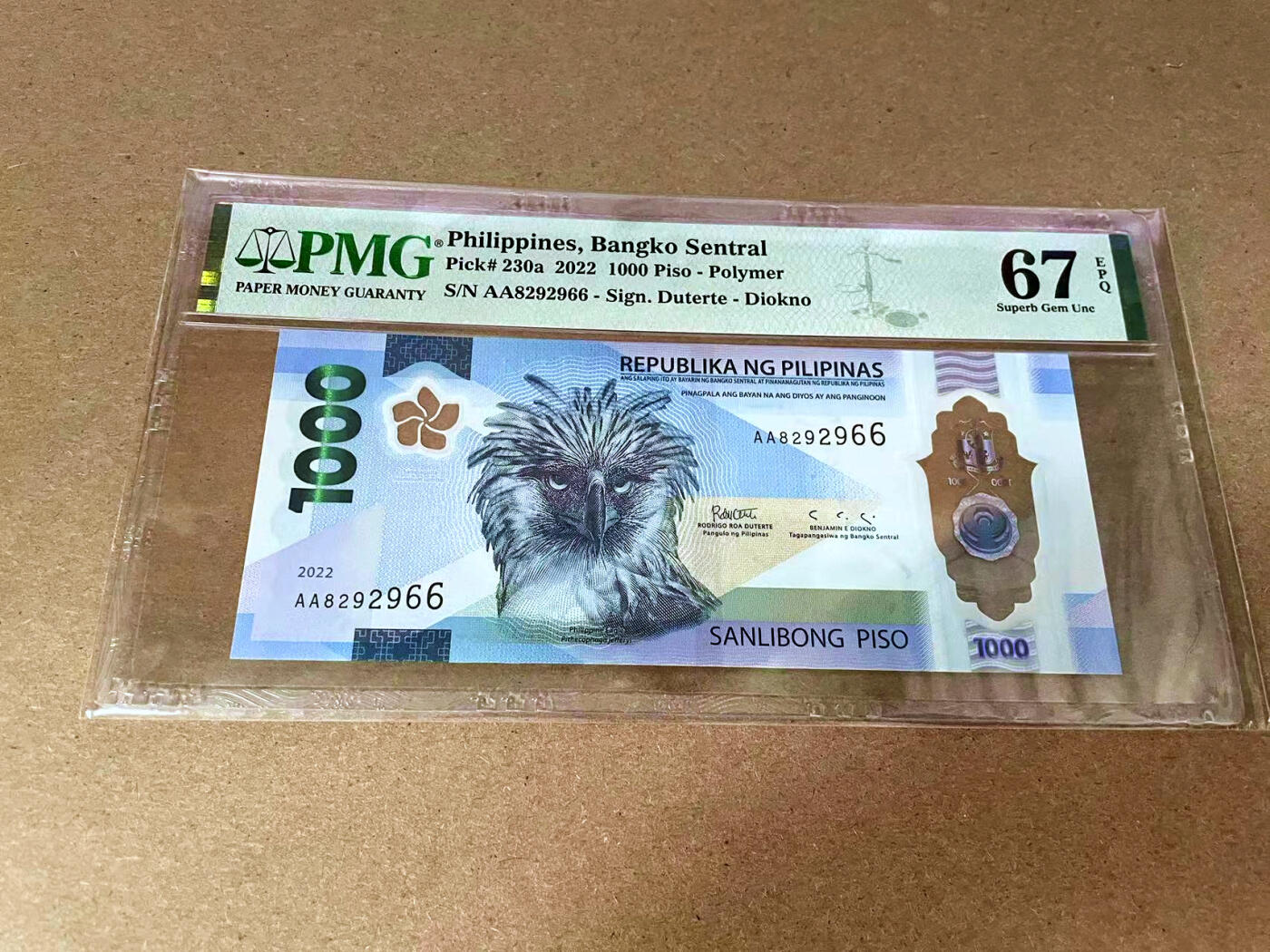 【Blue Auction】✨世界纸币精拍第493期【精】 【AA无47 获奖钞】菲律宾 2022年100比索 PMG67EPQ 高分