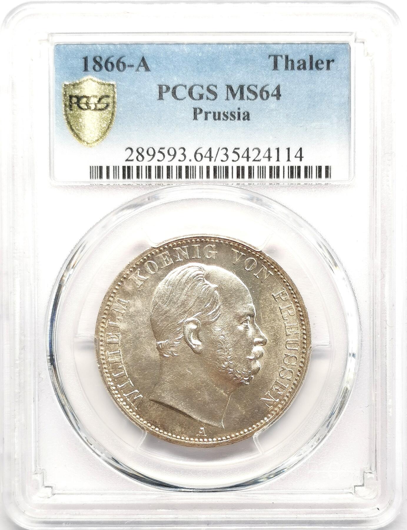 凡希社世界钱币微拍第二百七十三期 1866德国普鲁士王冠鹰泰勒PCGS-MS64