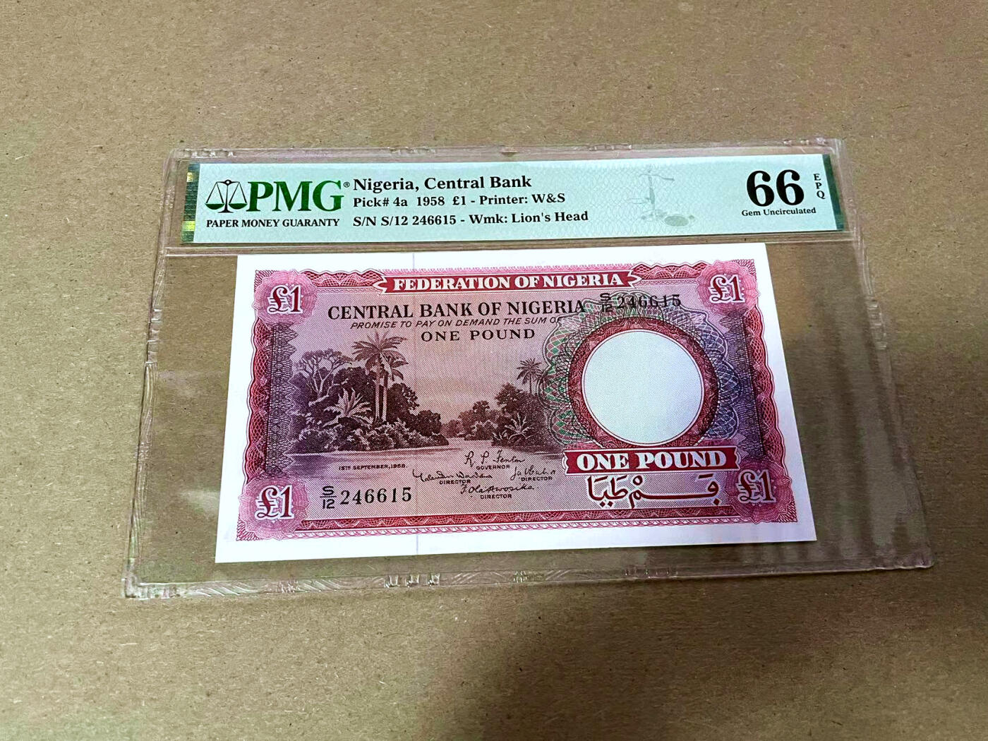 【Blue Auction】✨世界纸币精拍第493期【精】 尼日利亚 1958年1镑 PMG66EPQ 承袭英属西非风格