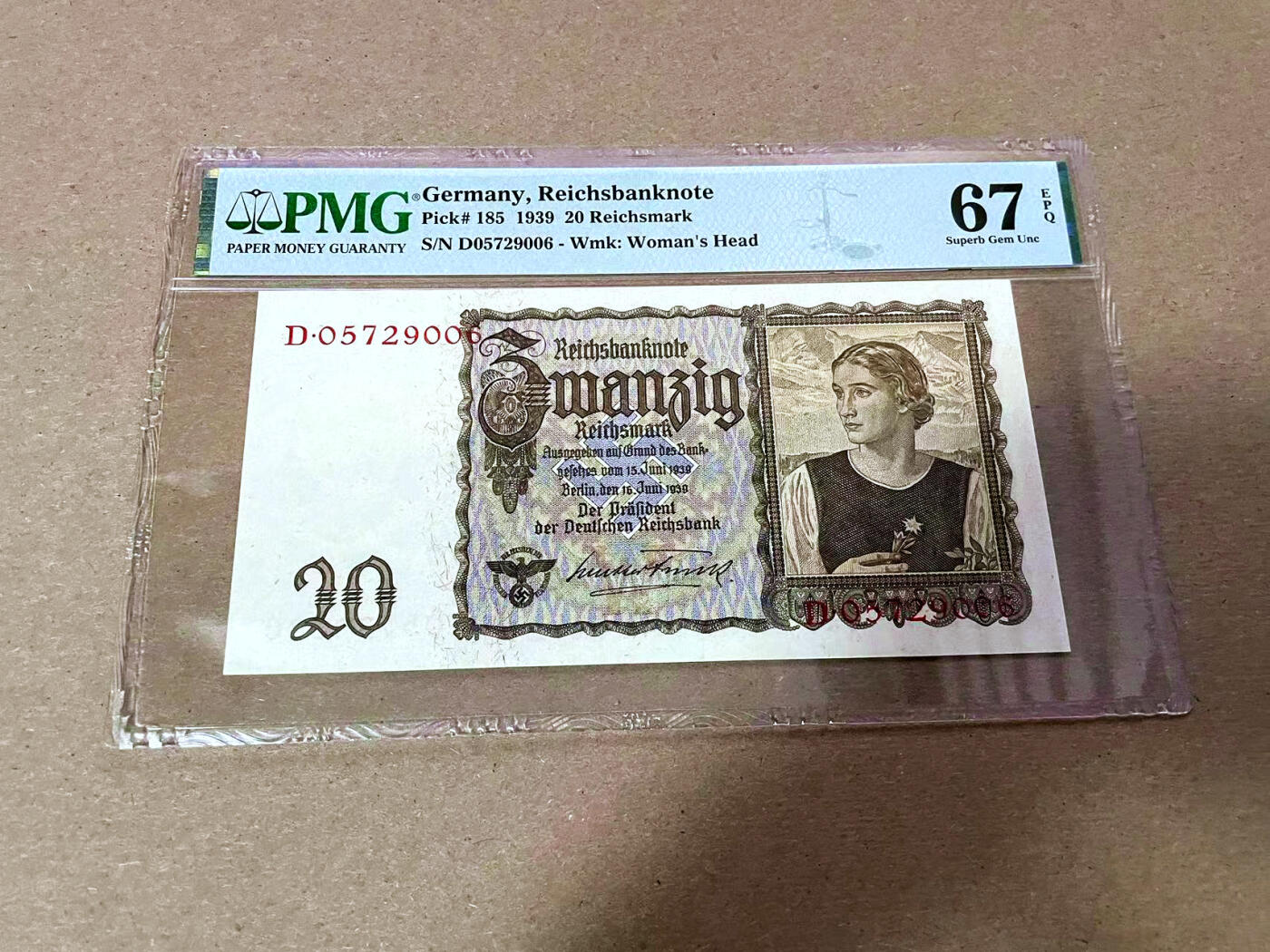 【Blue Auction】✨世界纸币精拍第493期【精】 德国 1939年20马克 PMG67EPQ 高分 设计精美