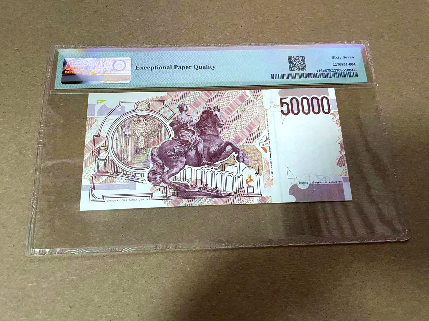 【Blue Auction】✨世界纸币精拍第493期【精】 意大利 1992年50000里拉 PMG67EPQ 高分